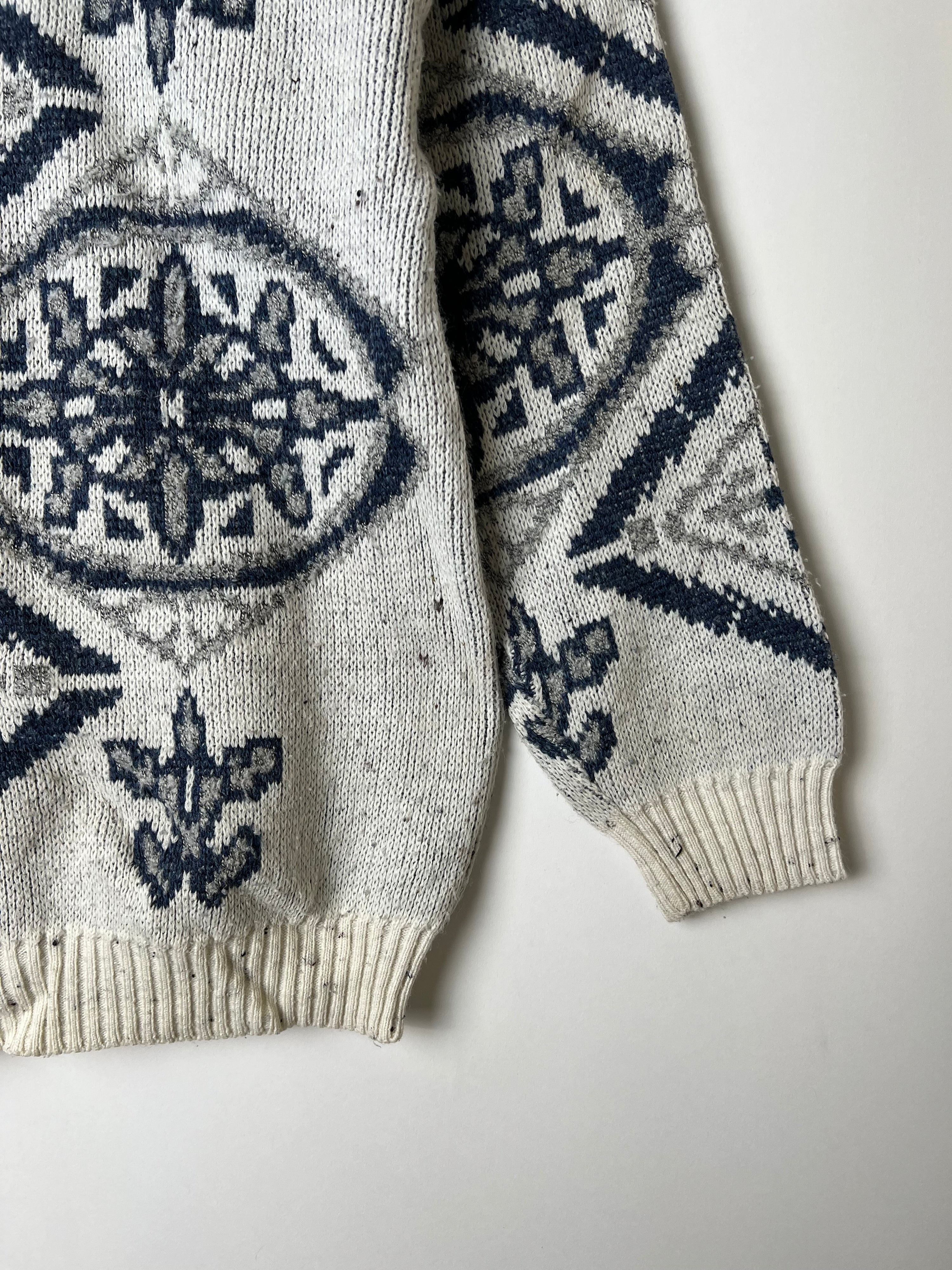 ARMAND THIERY SWEATER CRAZY PATTERN KNIT WHITE MADE IN FRANCE - S