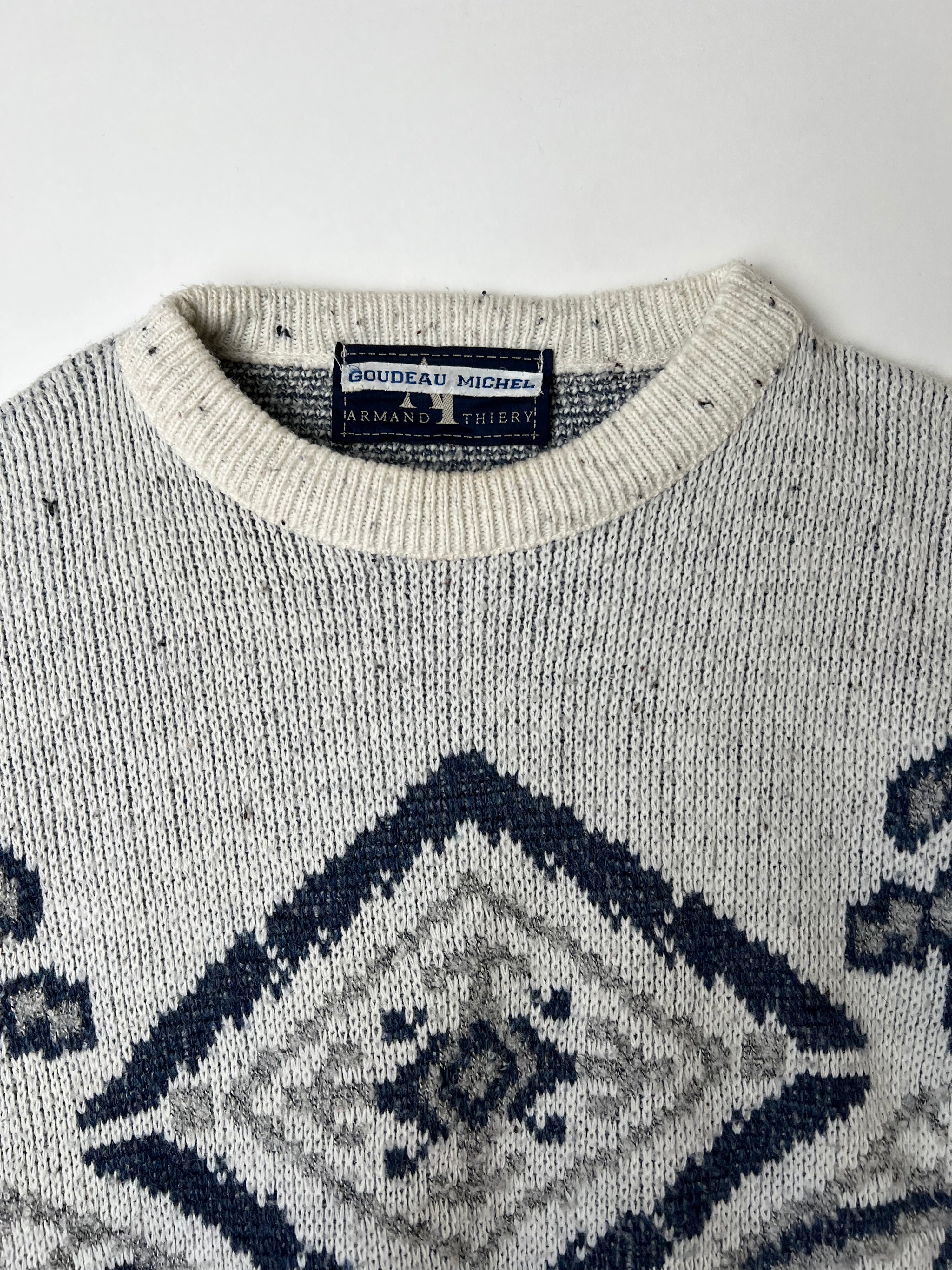 ARMAND THIERY SWEATER CRAZY PATTERN KNIT WHITE MADE IN FRANCE - S