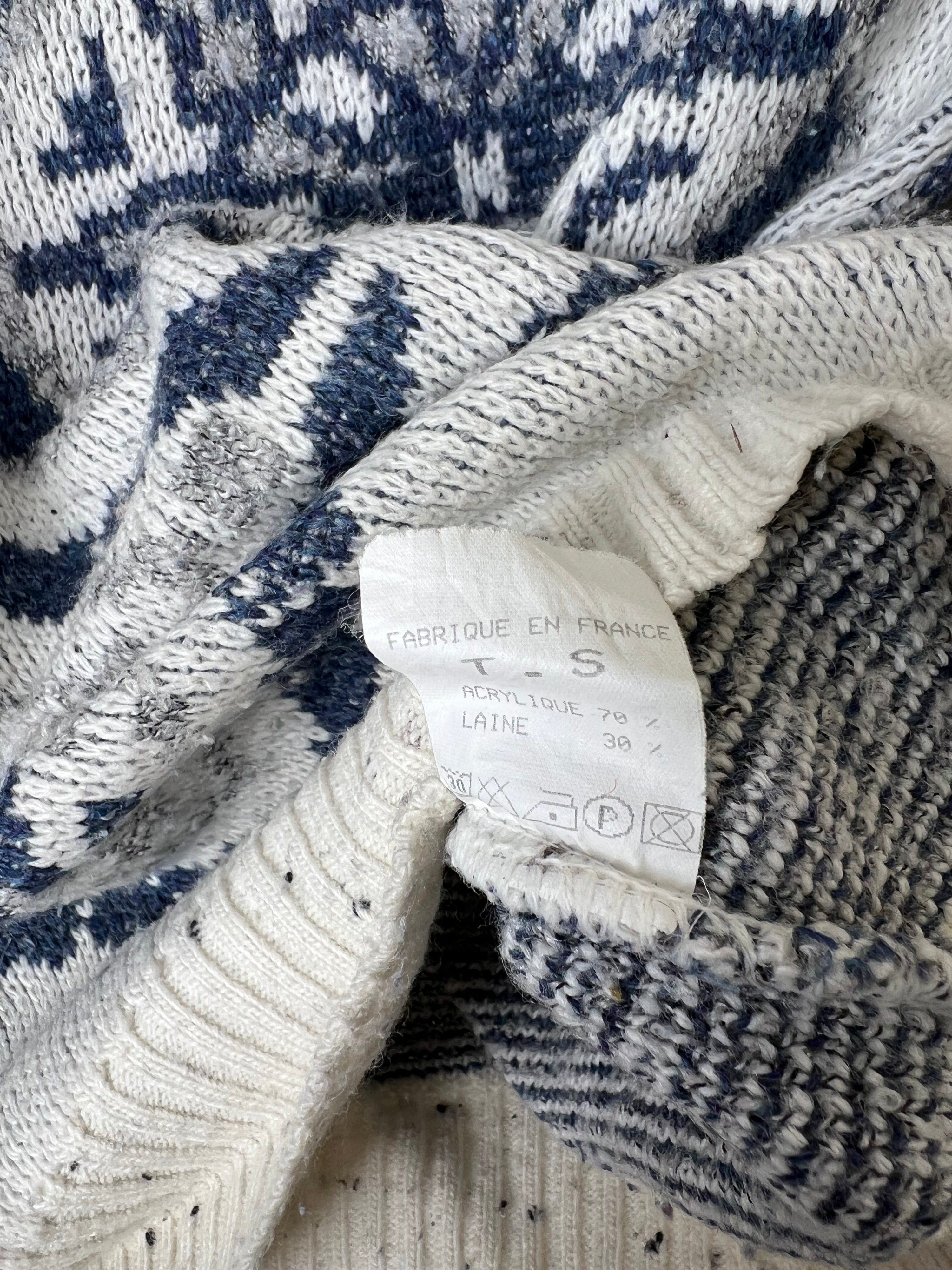 ARMAND THIERY SWEATER CRAZY PATTERN KNIT WHITE MADE IN FRANCE - S