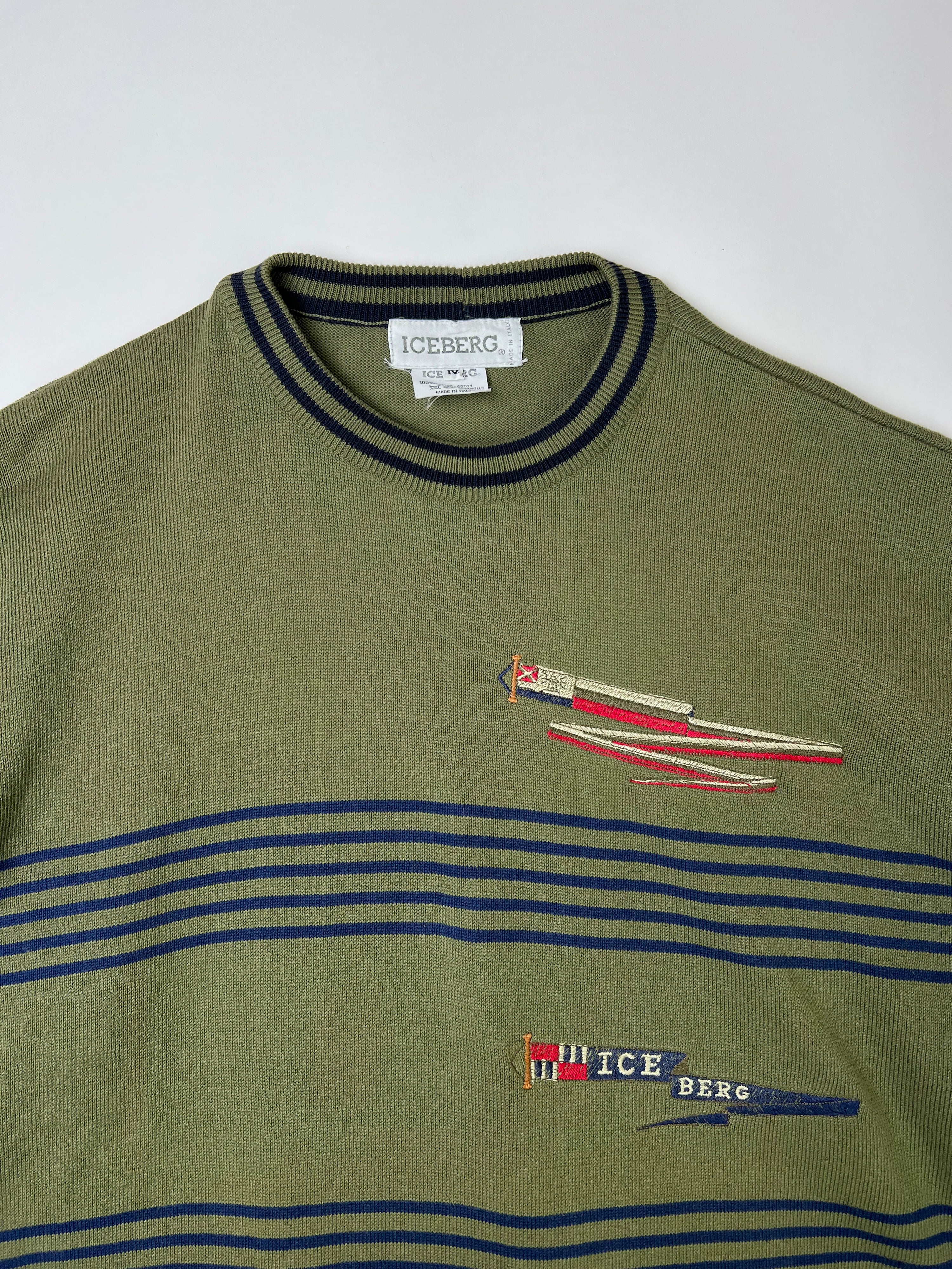 ICEBERG COTTON SWEATER EMBROIDERED LOGO GREEN - XL/XXL