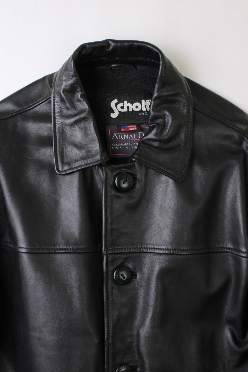 SCHOTT LEATHER COAT WOOL LINED BLACK - L/XL