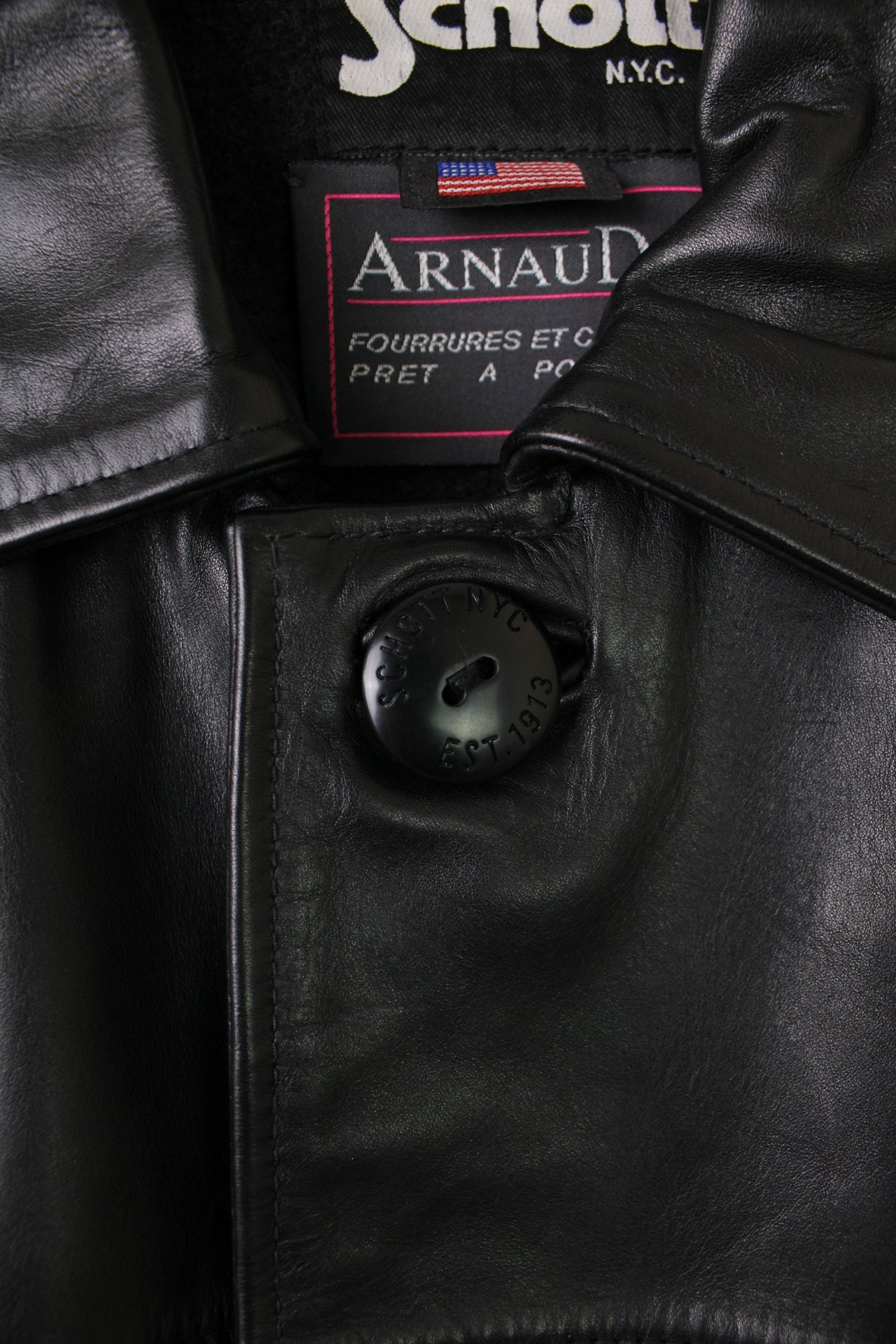 SCHOTT LEATHER COAT WOOL LINED BLACK - L/XL