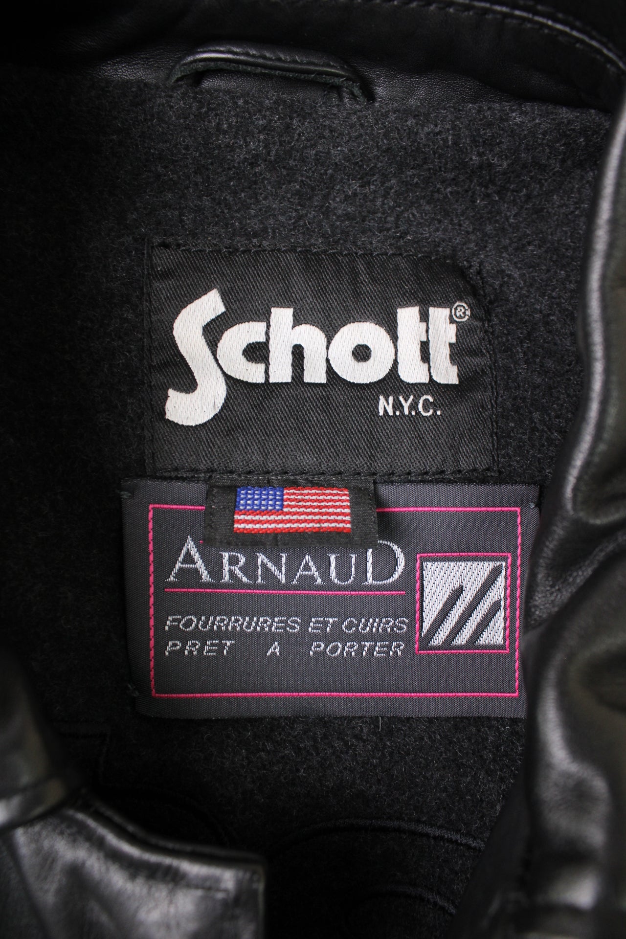 SCHOTT LEATHER COAT WOOL LINED BLACK - L/XL