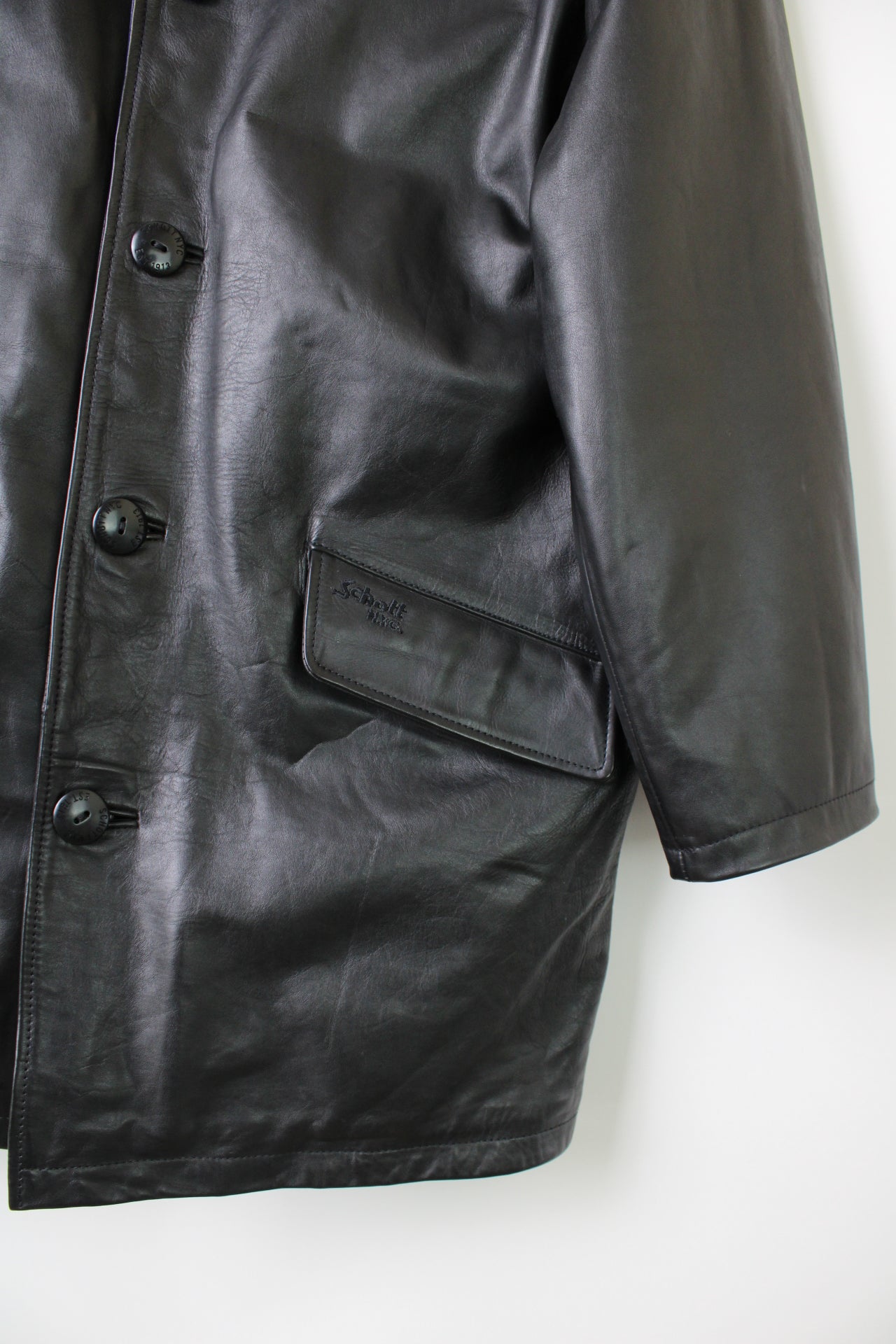 SCHOTT LEATHER COAT WOOL LINED BLACK - L/XL