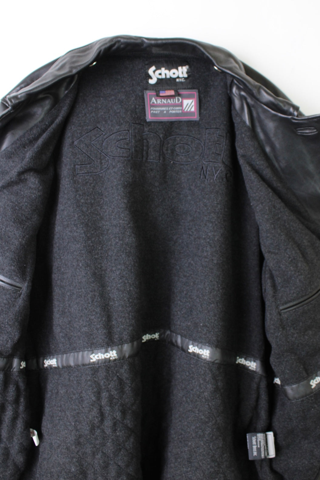 SCHOTT LEATHER COAT WOOL LINED BLACK - L/XL