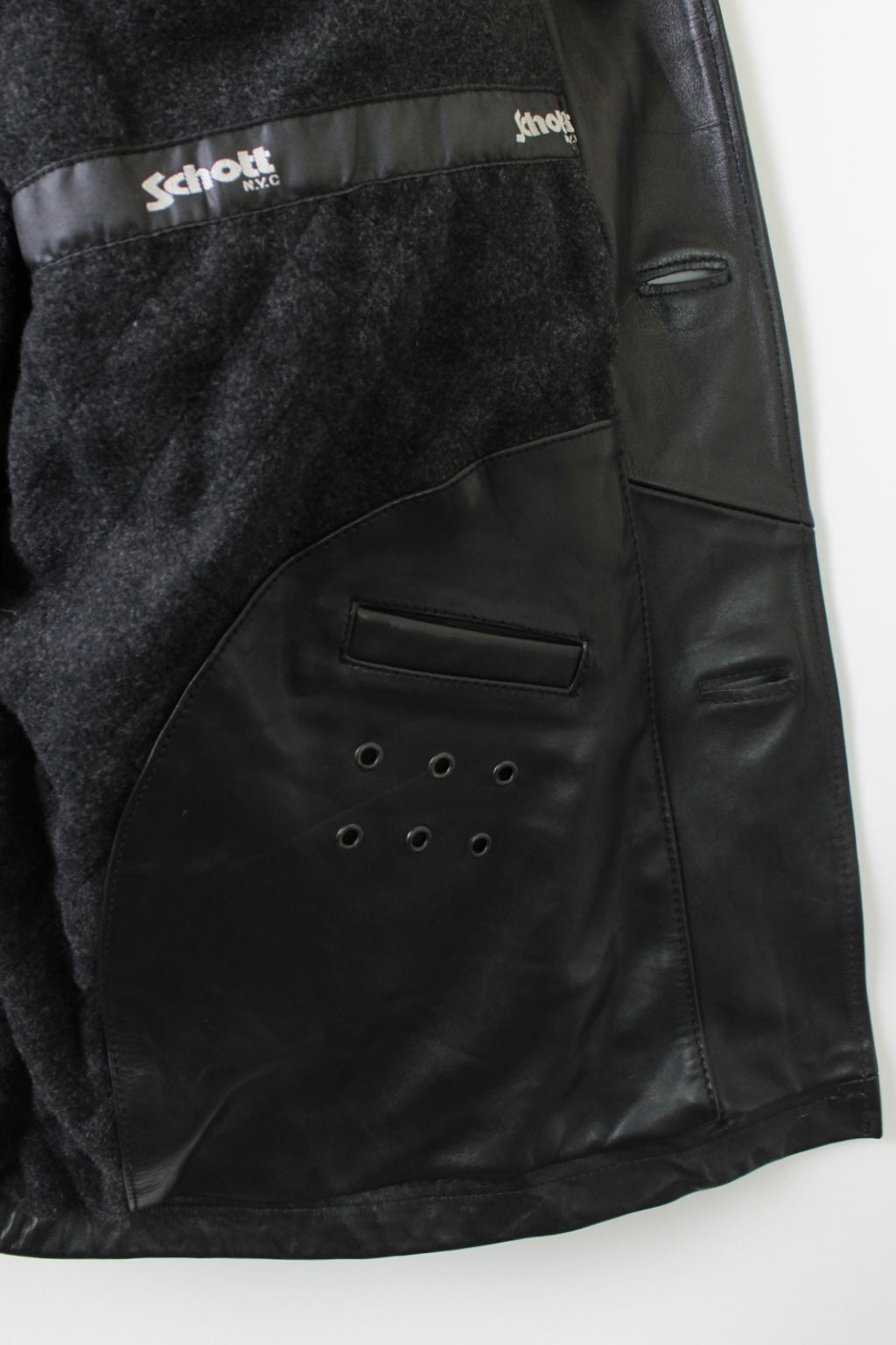 SCHOTT LEATHER COAT WOOL LINED BLACK - L/XL