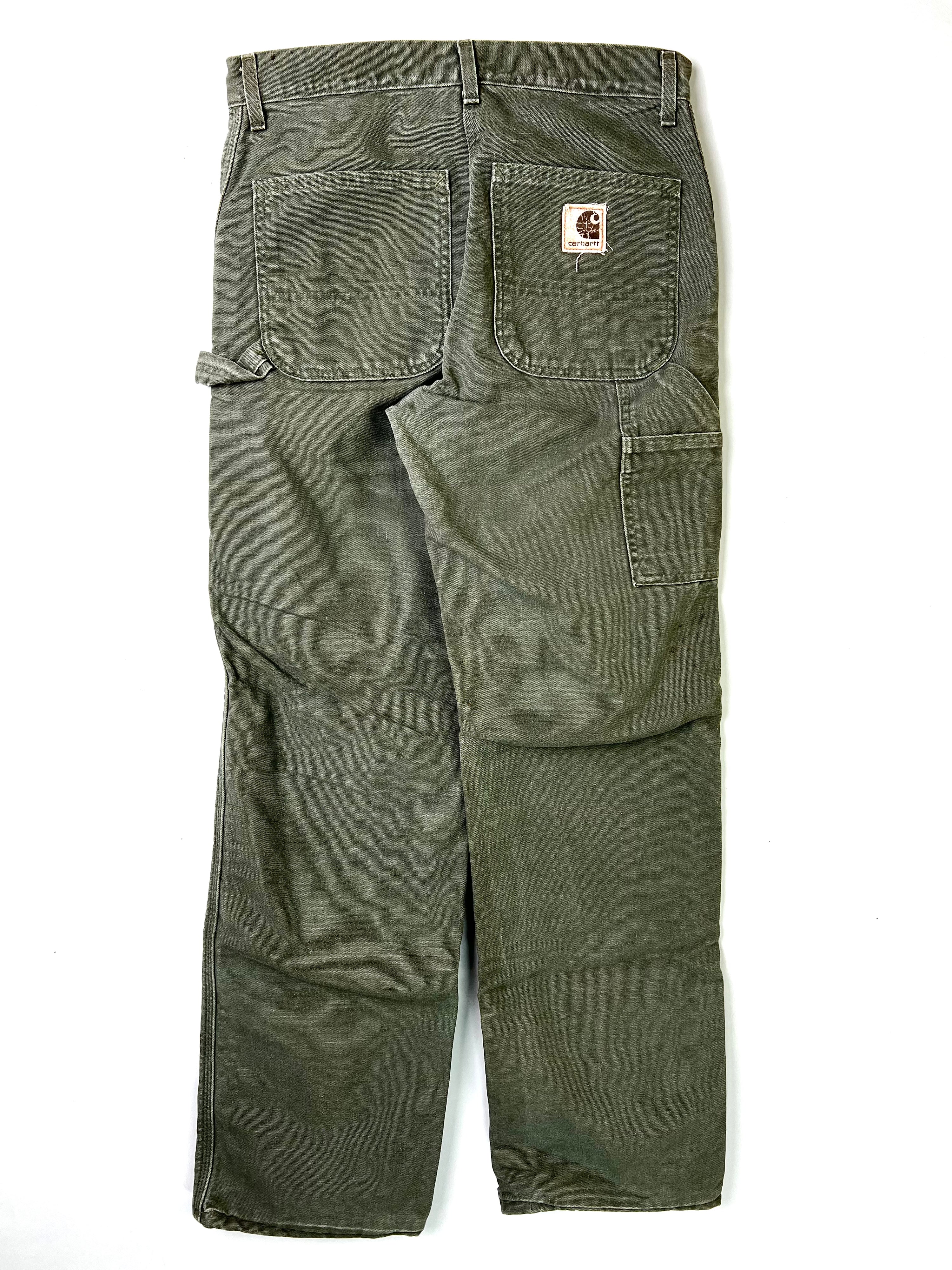 CARHARTT SINGLE KNEE FLEECE LINED PANTS GREEN MADE IN USA - 31X32