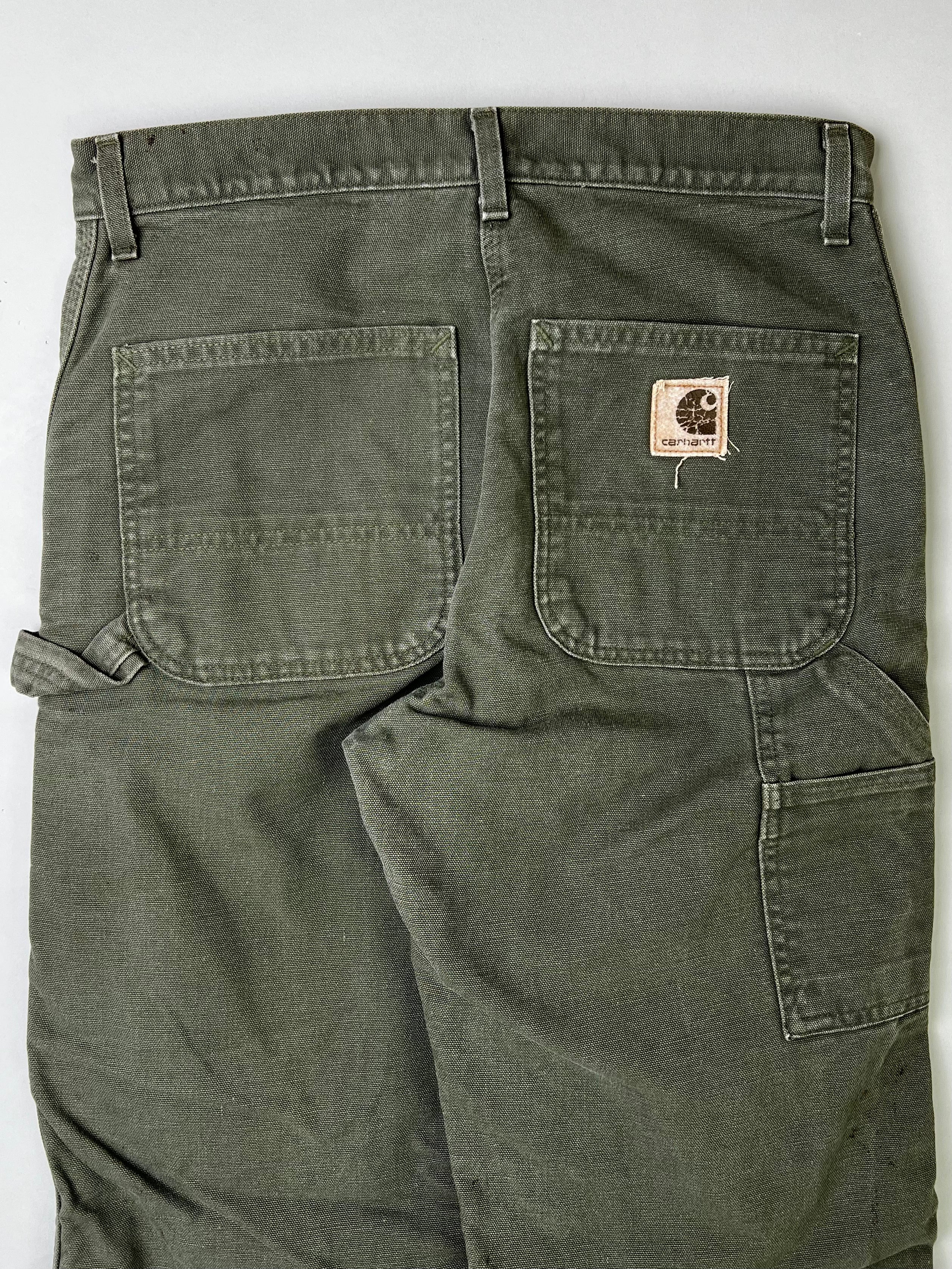 CARHARTT SINGLE KNEE FLEECE LINED PANTS GREEN MADE IN USA - 31X32