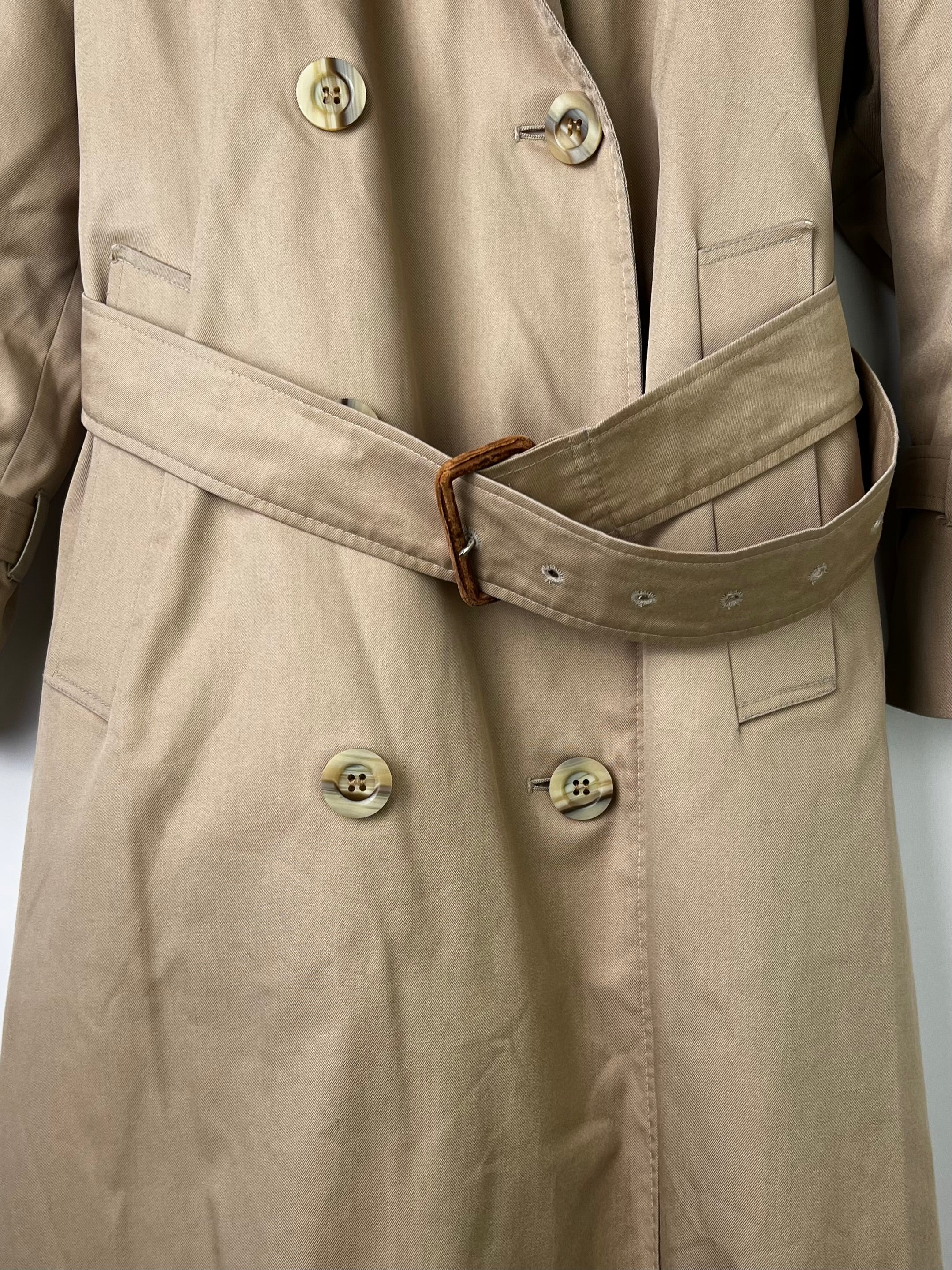 AQUASCUTUM DOUBLE BREAST TRENCH COAT BEIGE WOOL LINING - XS/S