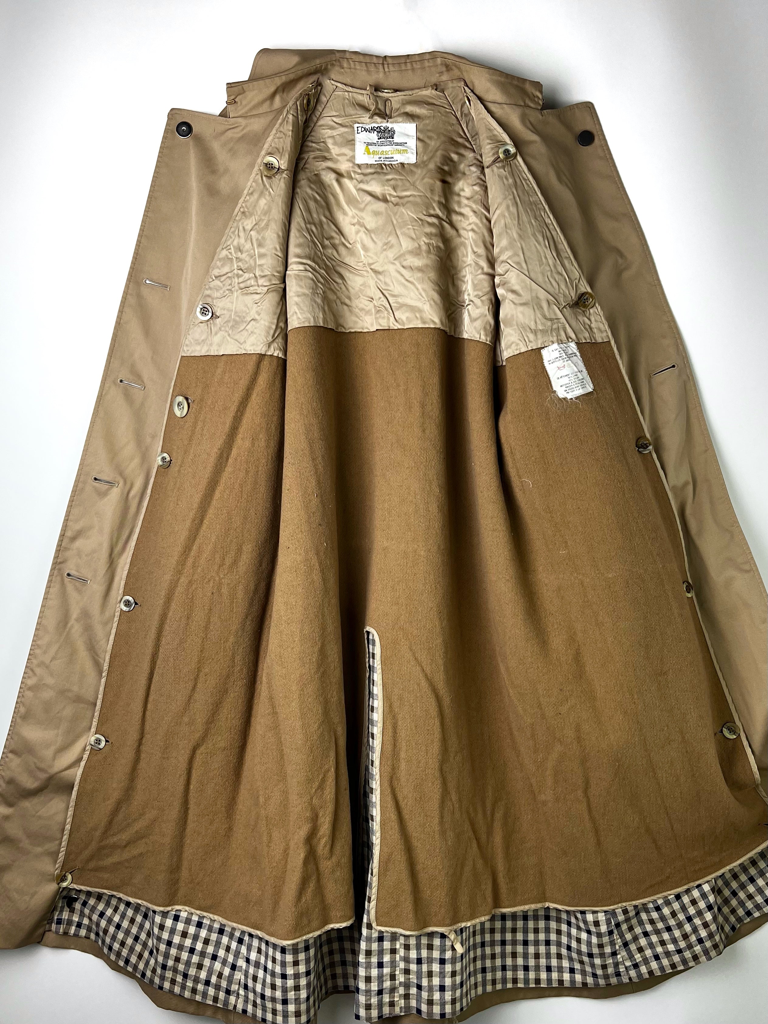 AQUASCUTUM DOUBLE BREAST TRENCH COAT BEIGE WOOL LINING - XS/S