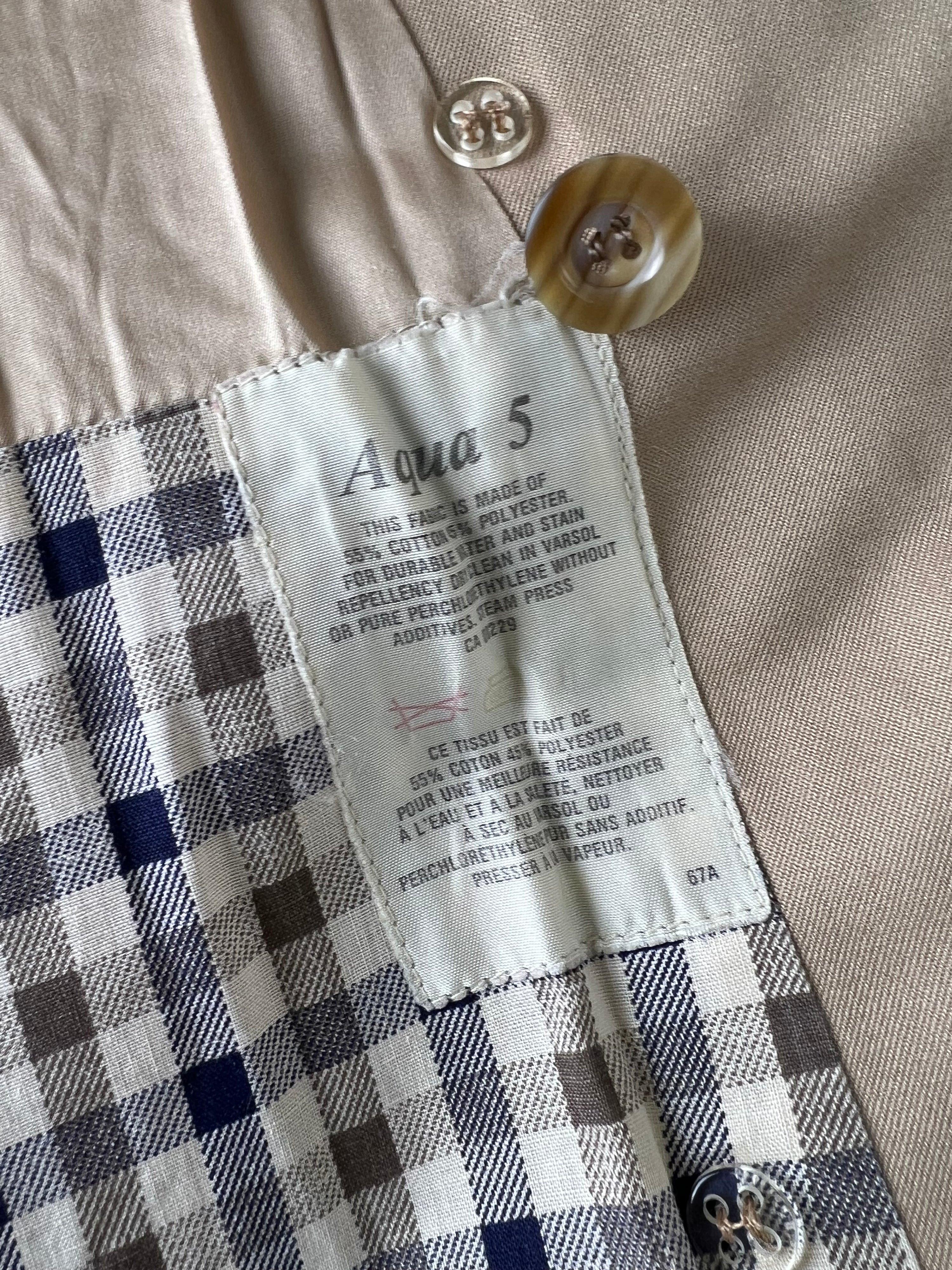 AQUASCUTUM DOUBLE BREAST TRENCH COAT BEIGE WOOL LINING - XS/S
