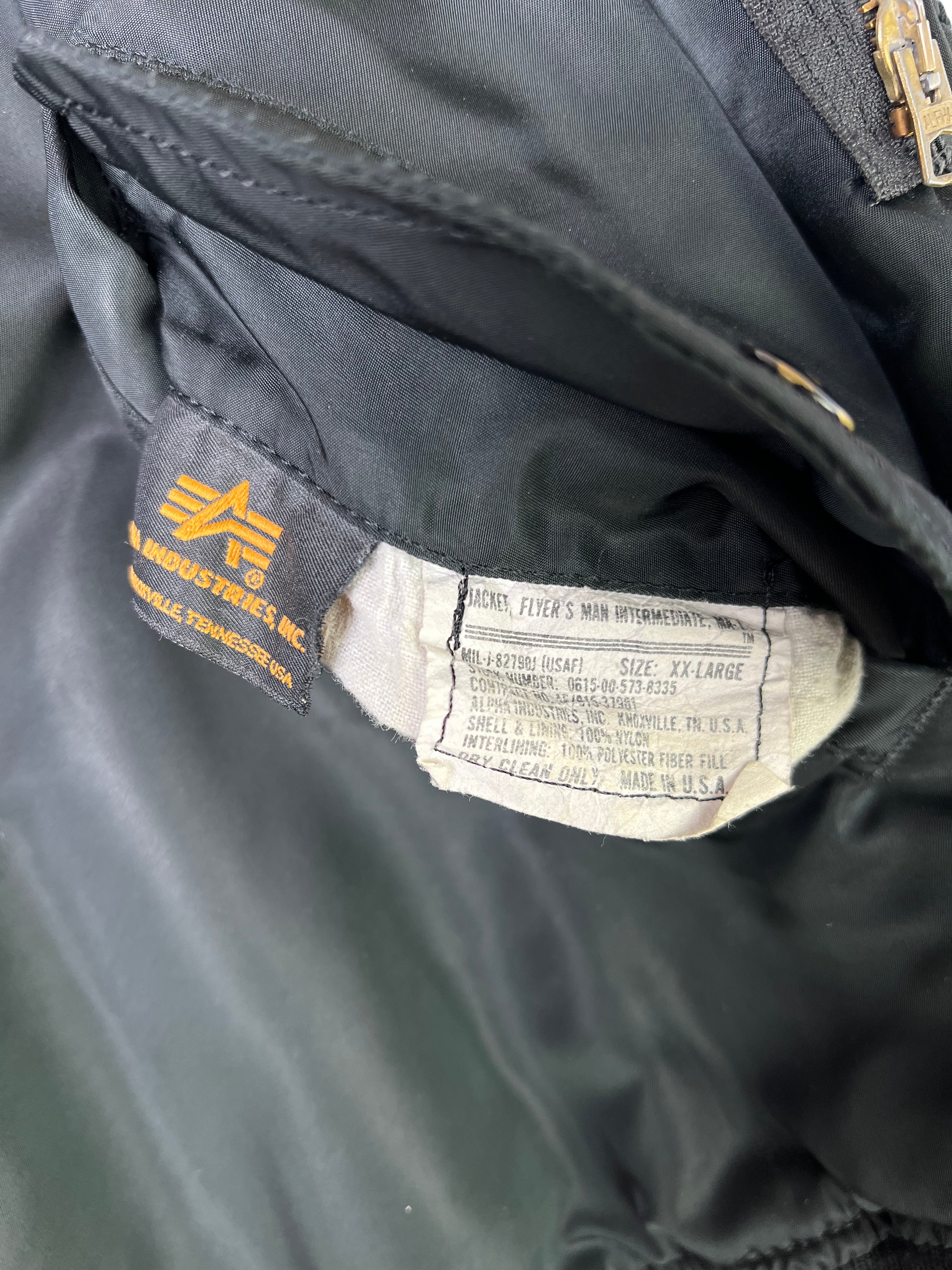 ALPHA INDUSTRIES MA-1 BOMBER JACKET BLACK MADE IN USA - XXL