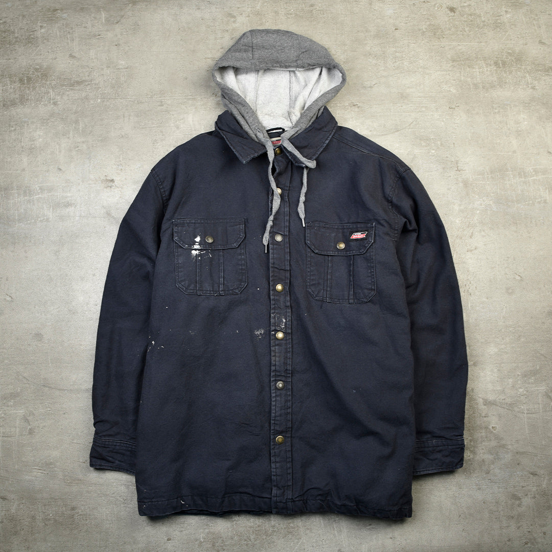 DUCK HOODED SHIRT JACKET BLUE - LARGE