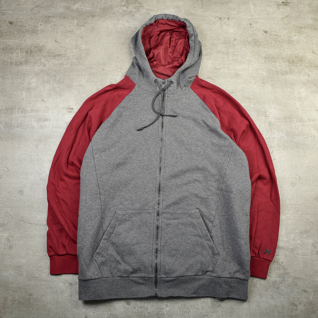 VINTAGE ZIP HOODIE RED/GREY - XL