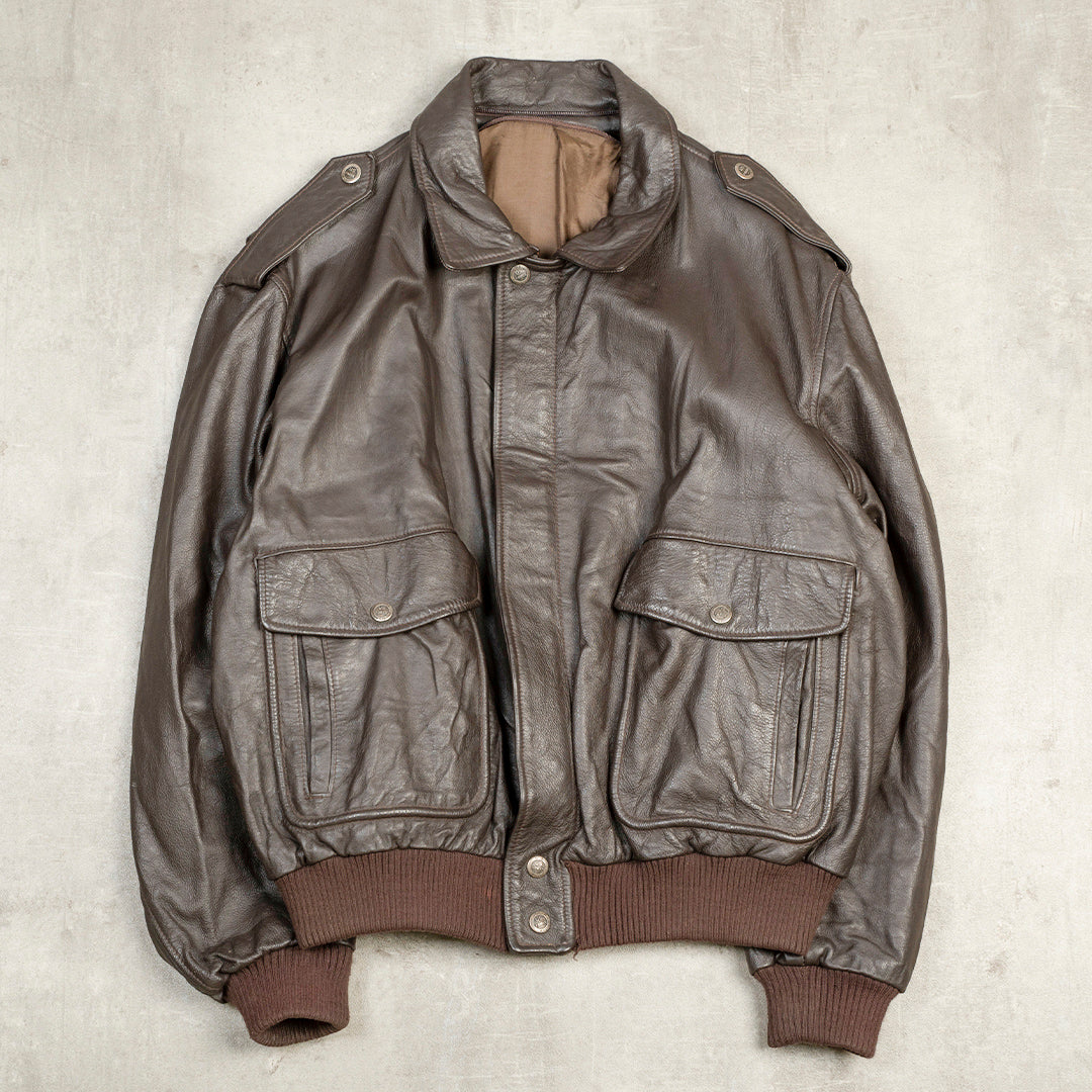 US FORCE LEATHER BOMBER FLIGHT JACKET BROWN - XL