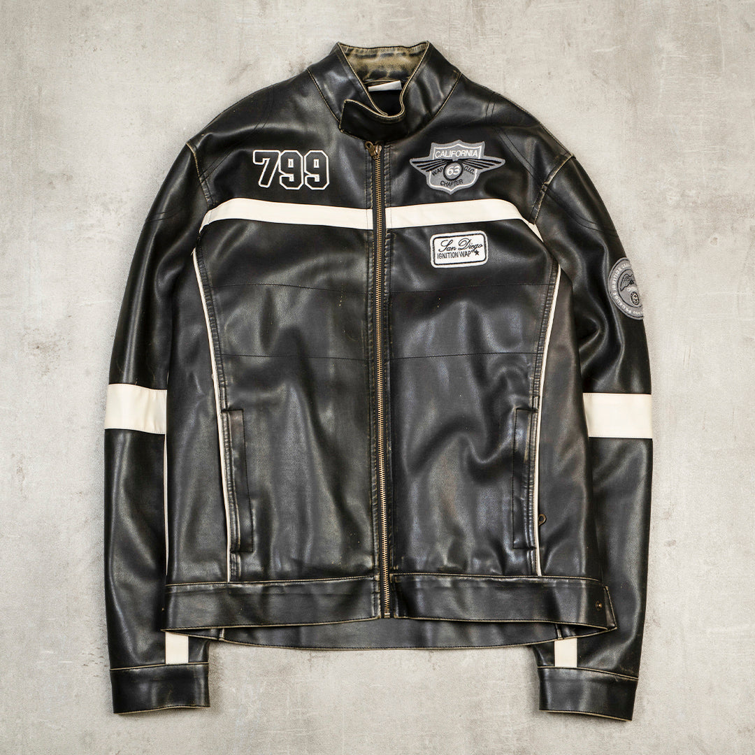 MOTORCYCLE LEATHER JACKET BLACK - M/L