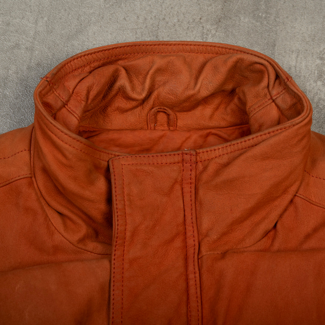 MULTIPOCKET LEATHER FIELD JACKET ORANGE  -  SMALL