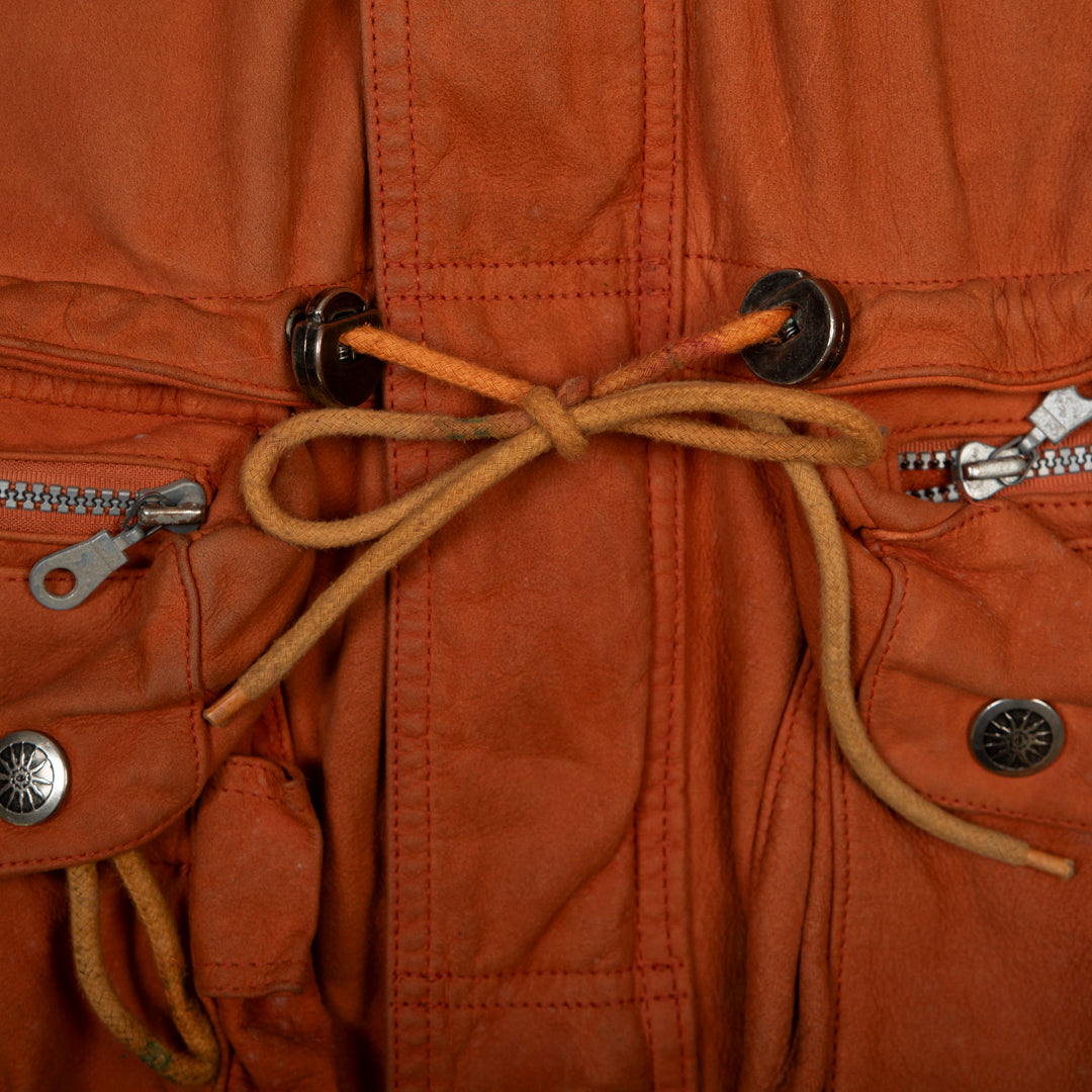 MULTIPOCKET LEATHER FIELD JACKET ORANGE  -  SMALL