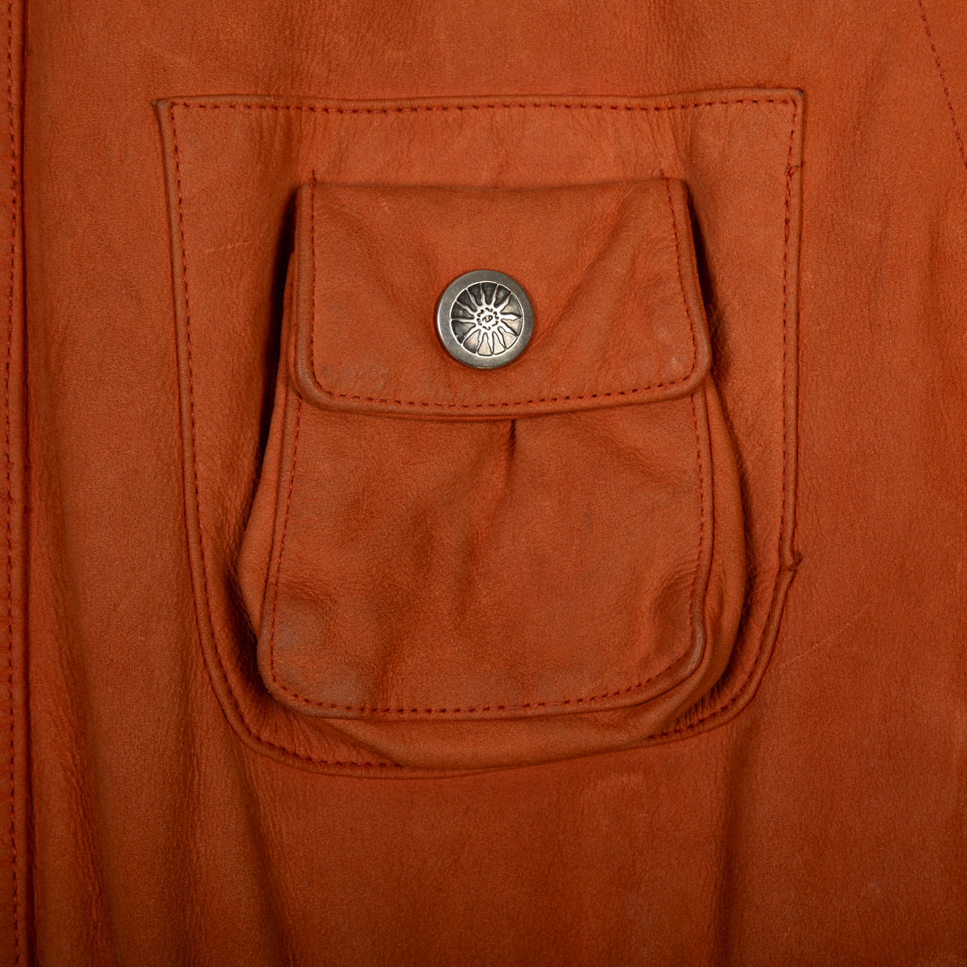 MULTIPOCKET LEATHER FIELD JACKET ORANGE  -  SMALL