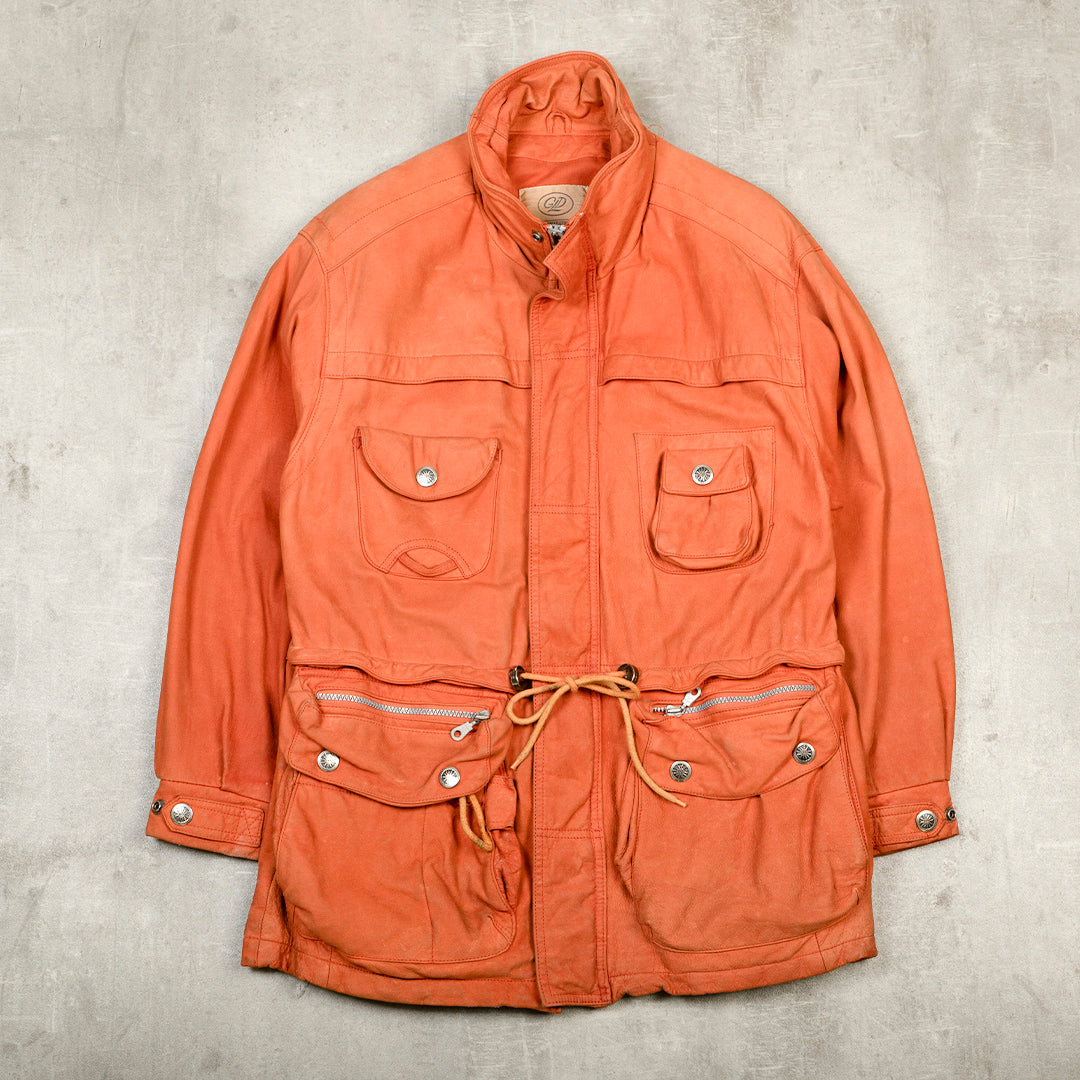 MULTIPOCKET LEATHER FIELD JACKET ORANGE  -  SMALL