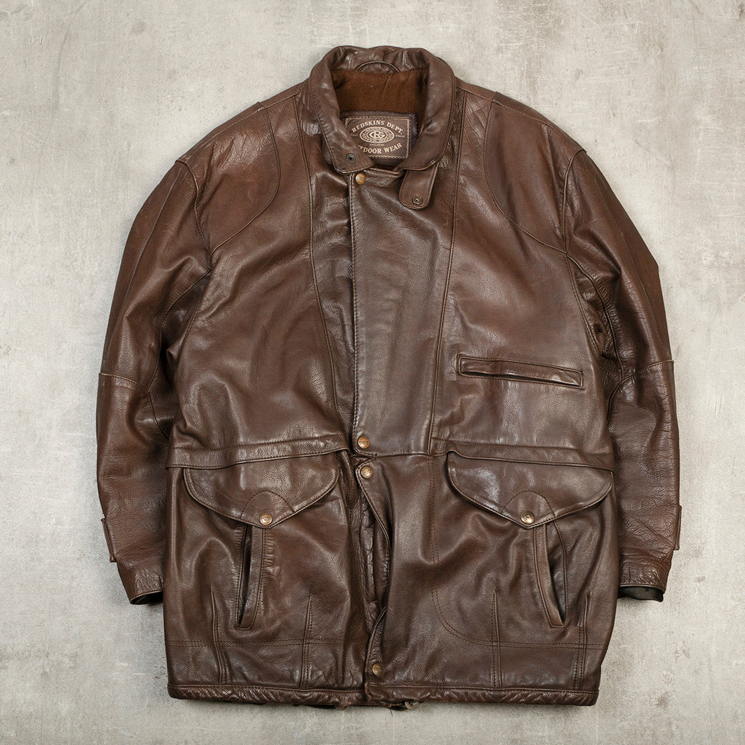 REDSKINS LEATHER JACKET BROWN - LARGE