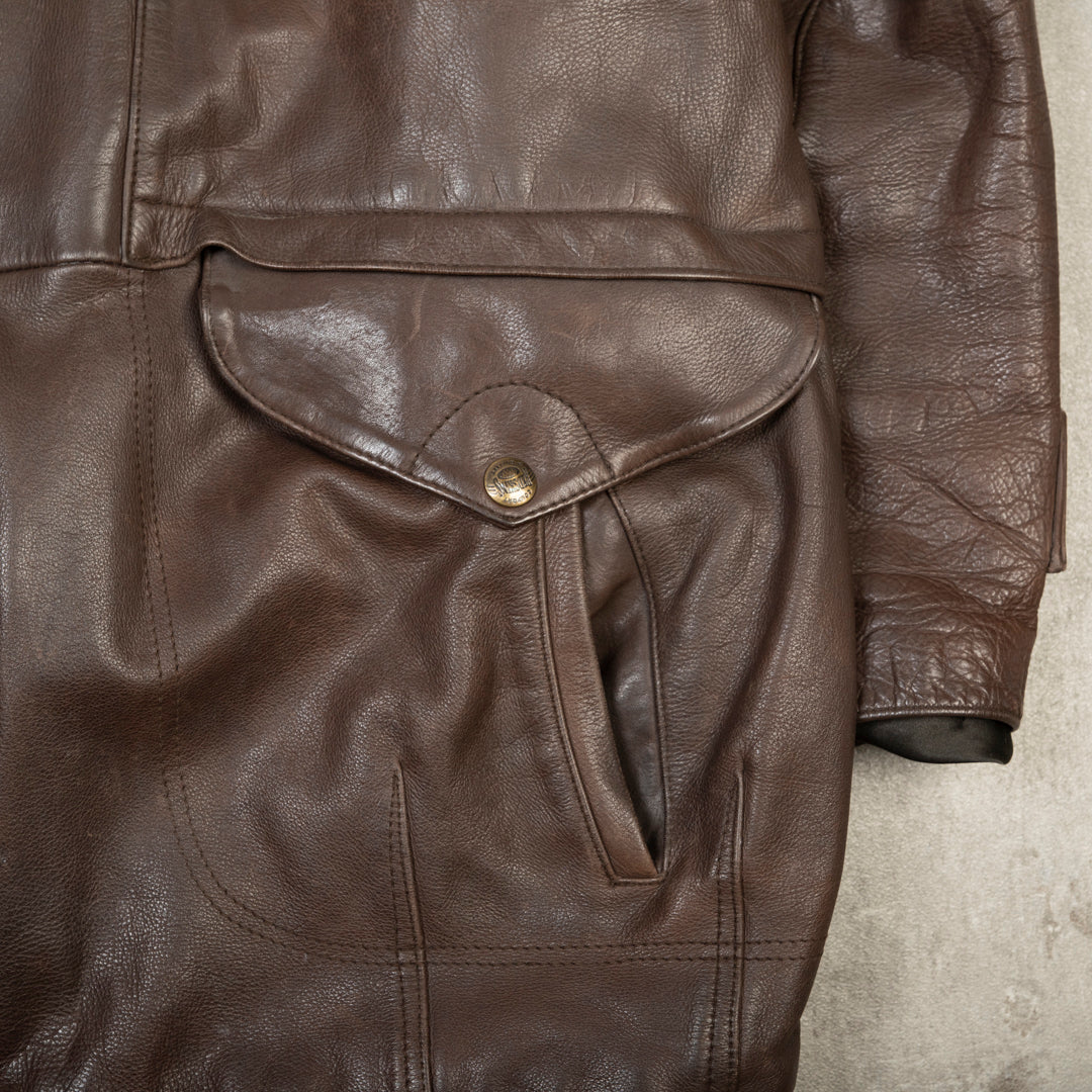 REDSKINS LEATHER JACKET BROWN - LARGE