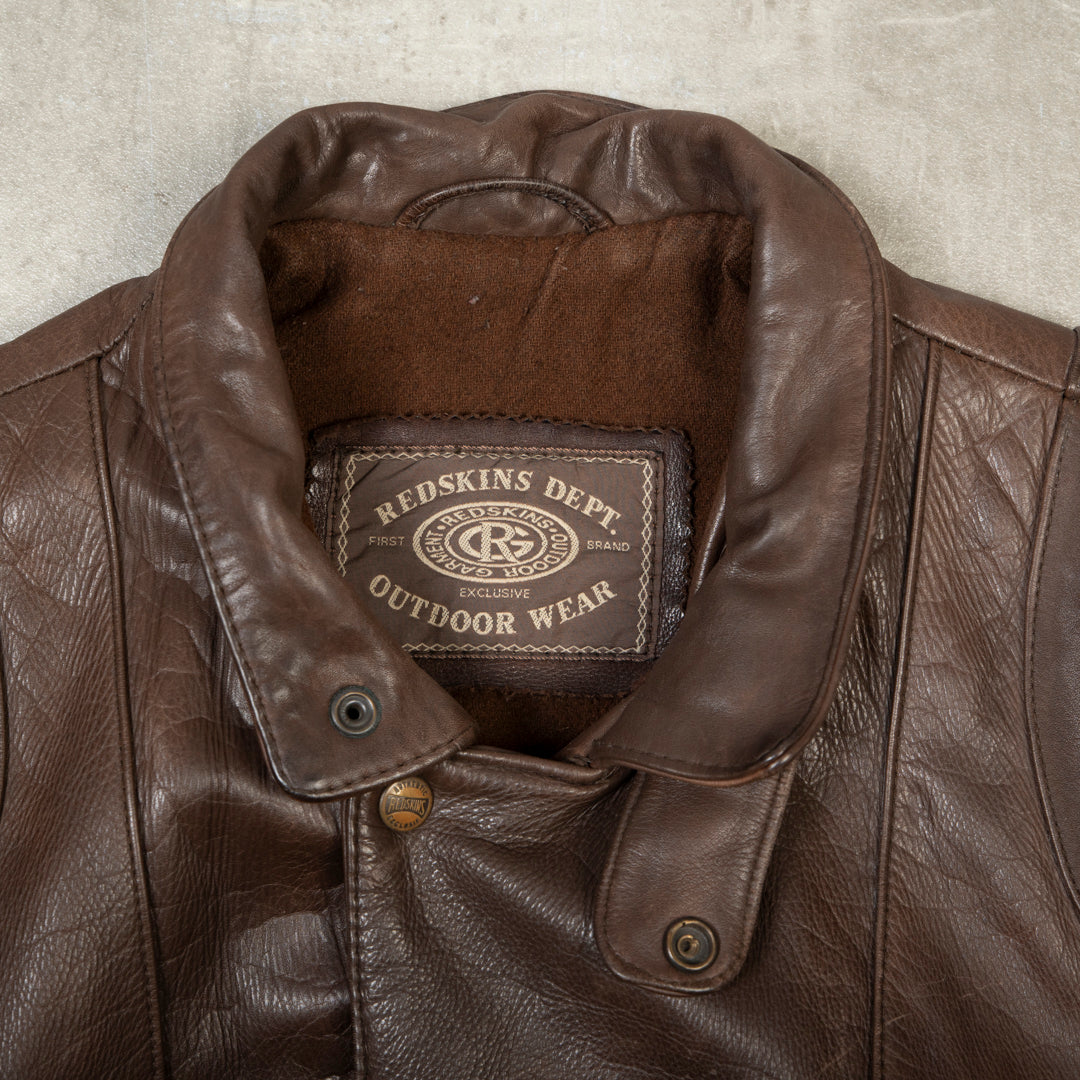 REDSKINS LEATHER JACKET BROWN - LARGE