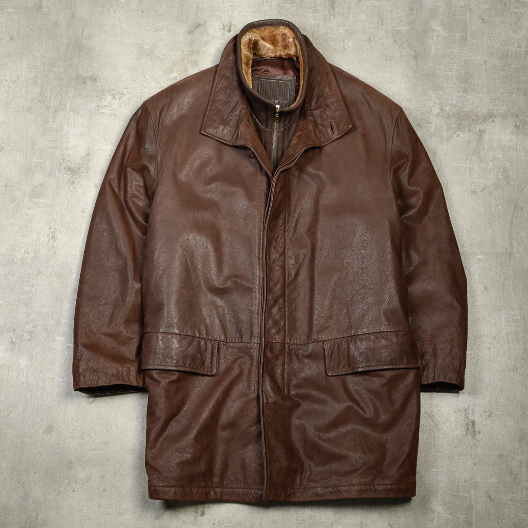 LEATHER MONTGOMERY JACKET BROWN  -  XL