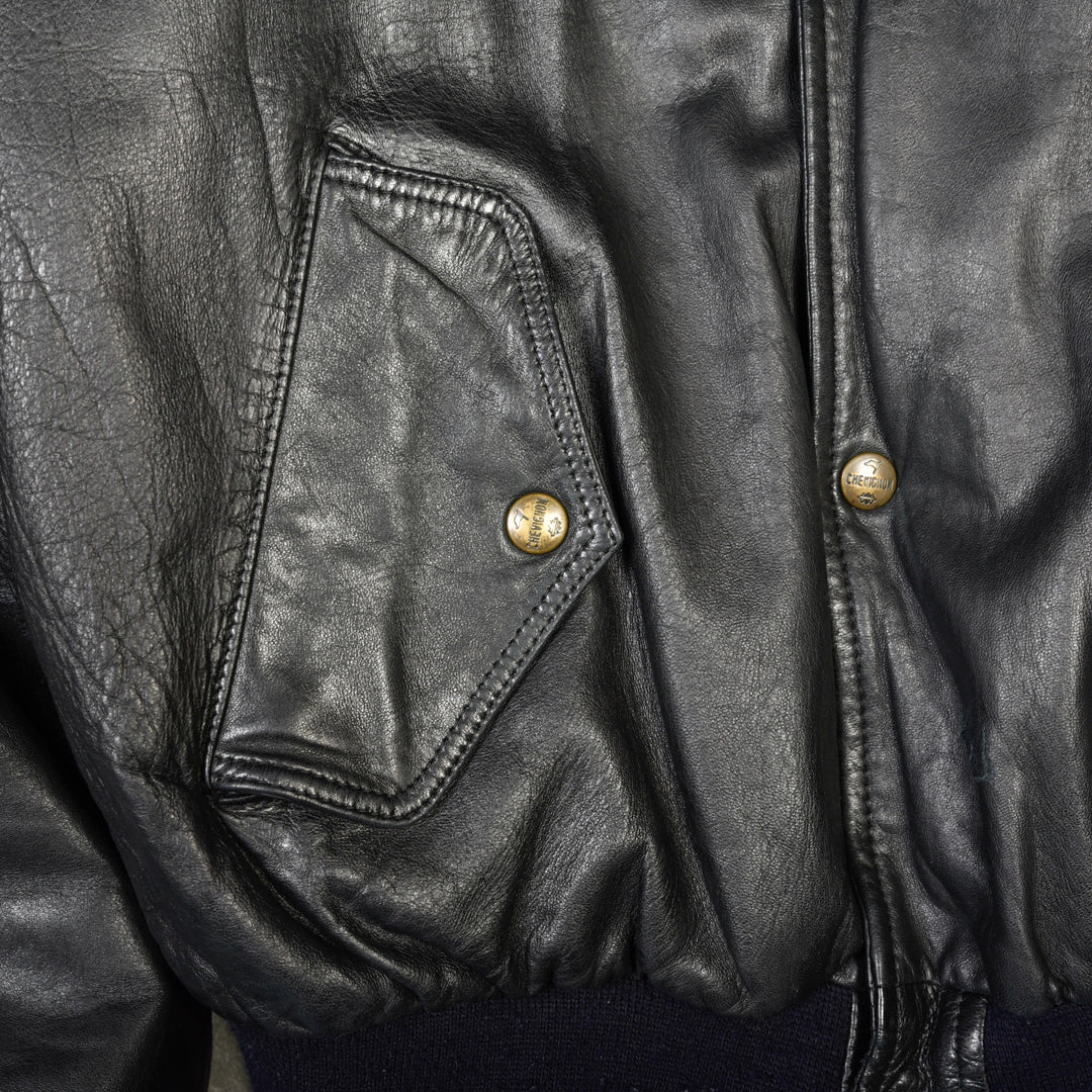 LEATHER BOMBER JACKET BLACK -  LARGE