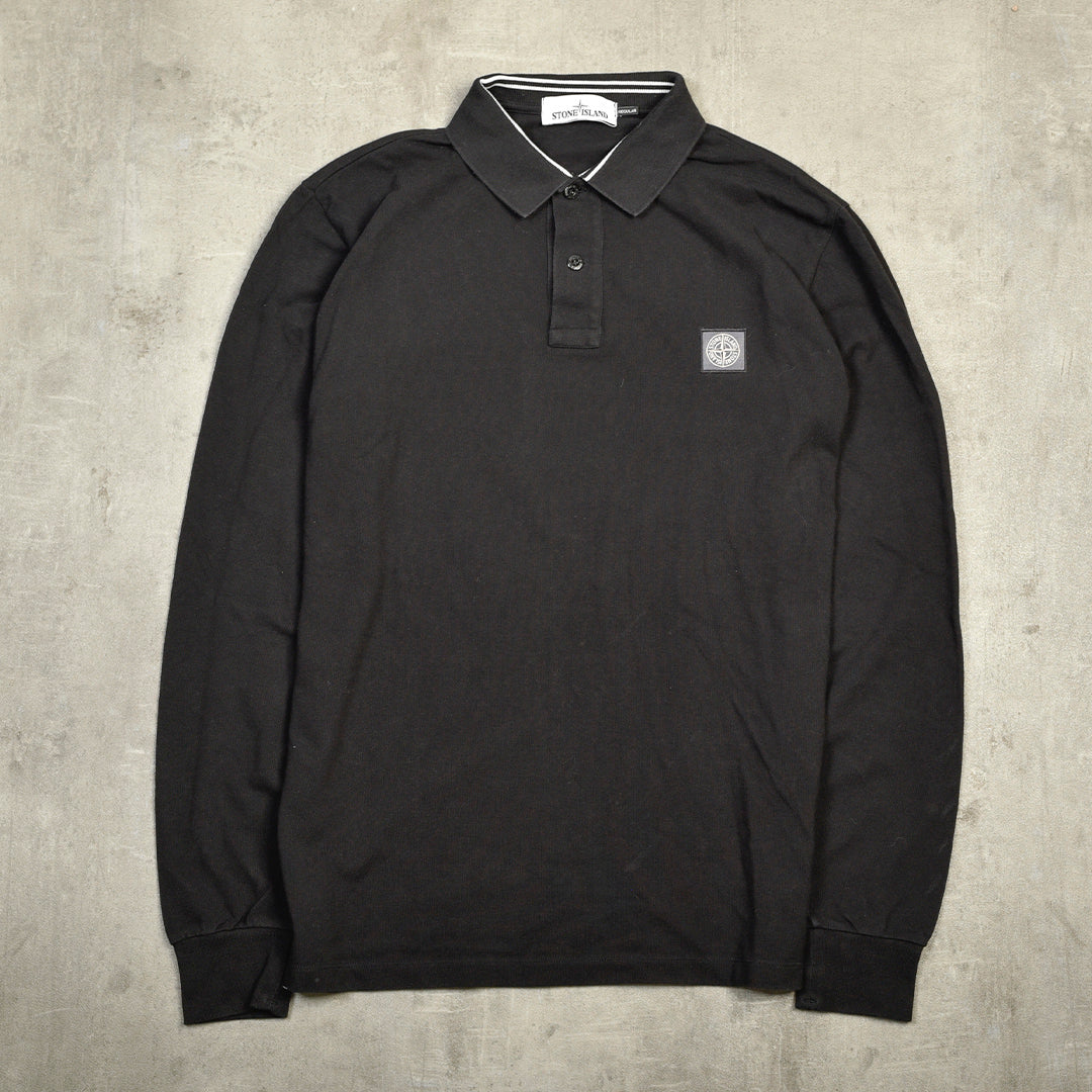 LONG SLEEVE POLO TEE BLACK - MEDIUM