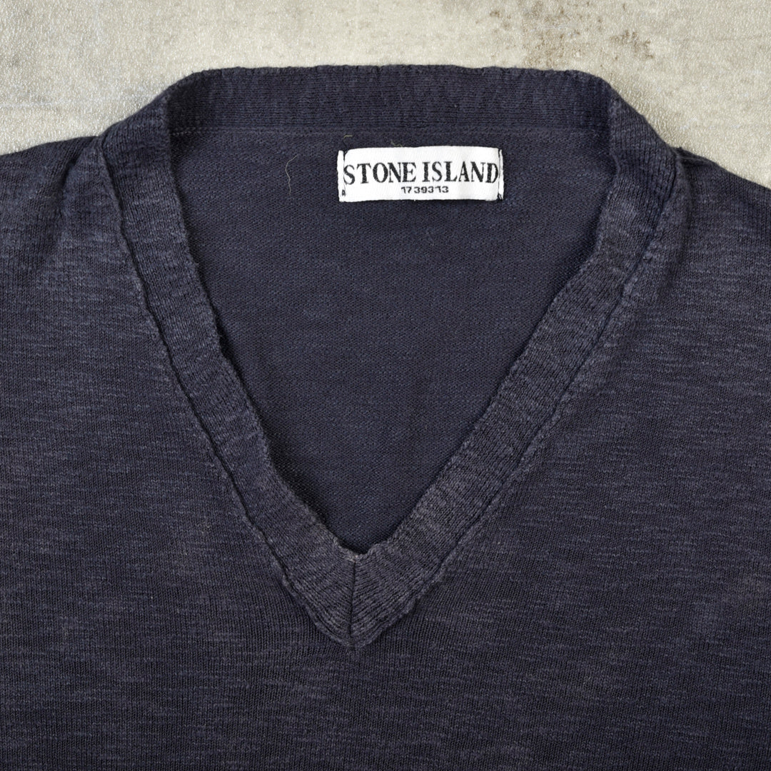 V NECK FINE KNIT BLUE - LARGE