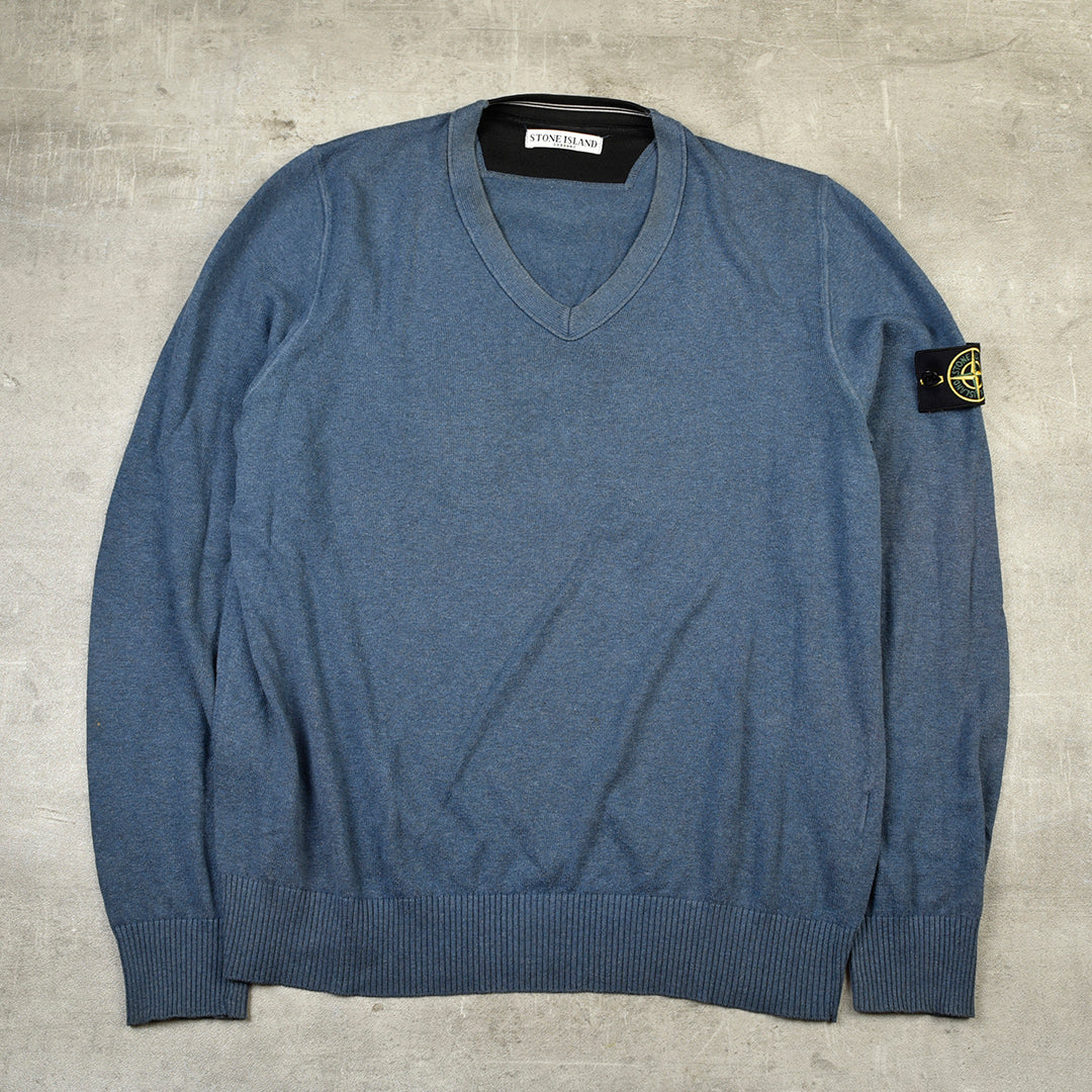 V NECK FINE KNIT BLUE - L/XL