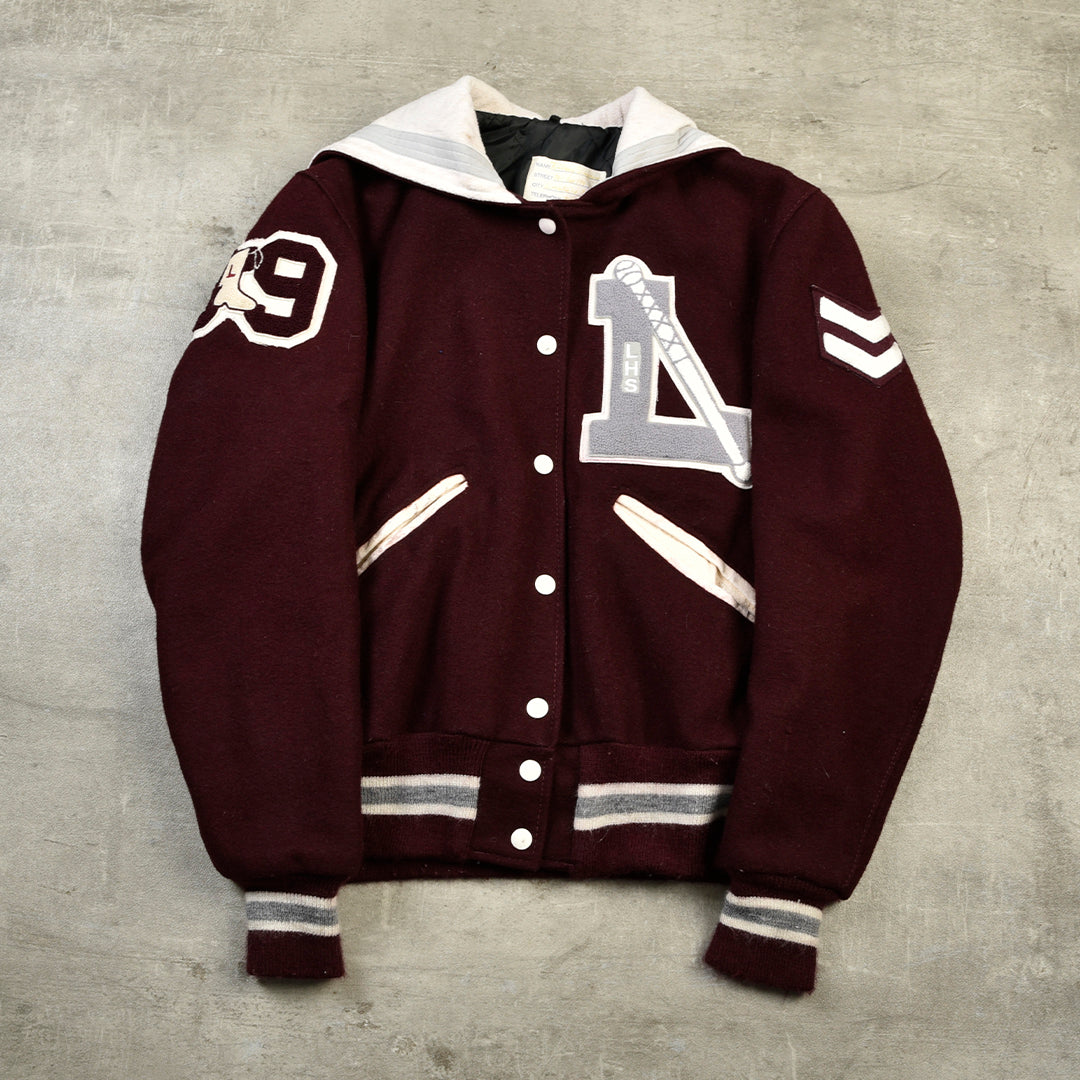 DE LONG VINTAGE VARSITY JACKET BURGUNDY RED - XS/S