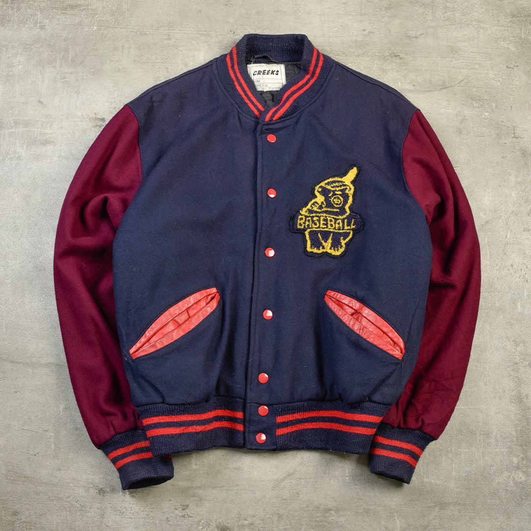 CREEKS VINTAGE VARSITY JACKET BLUE/RED - MEDIUM