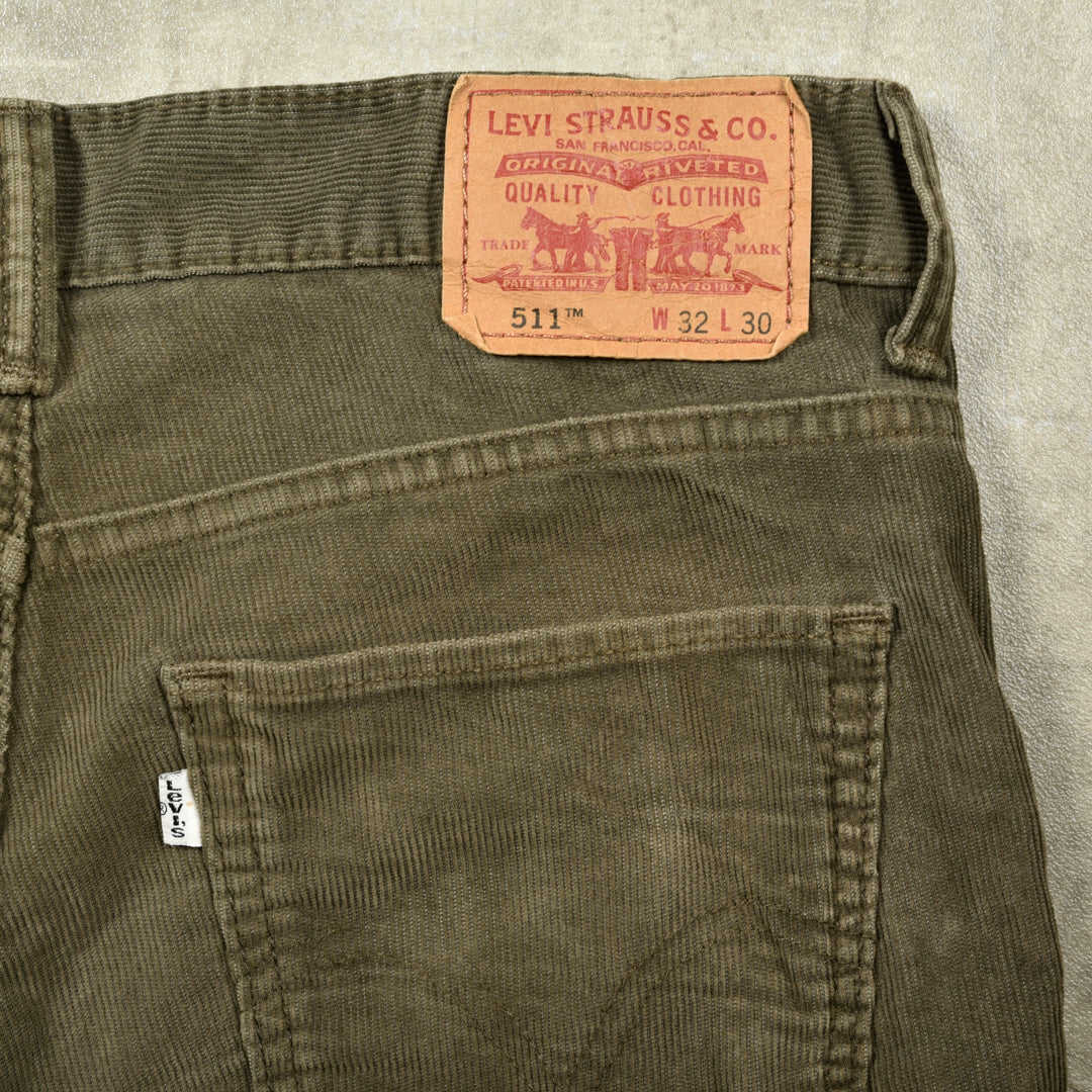 LEVIS 511 VELVET CORDUROY TROUSERS GREEN - 32X30