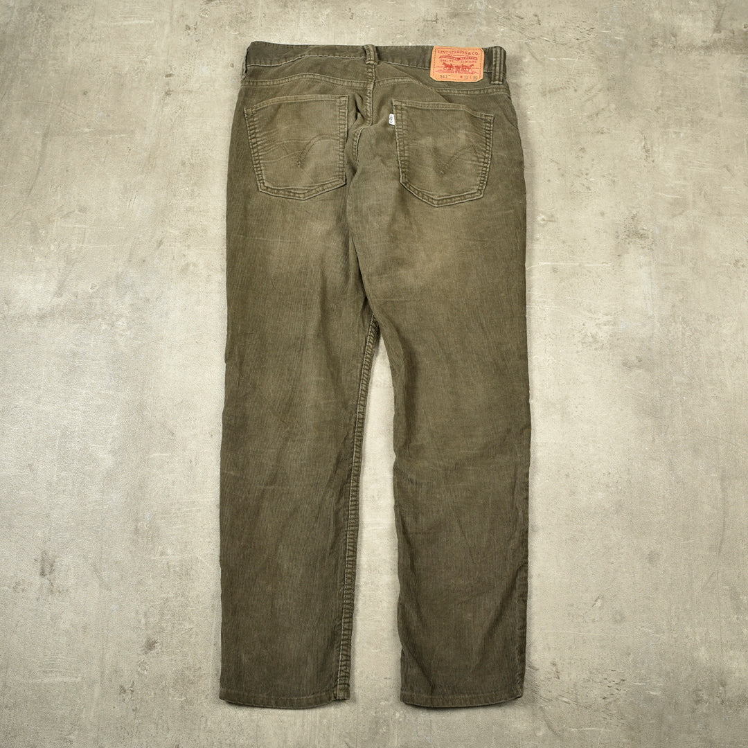 LEVIS 511 VELVET CORDUROY TROUSERS GREEN - 32X30