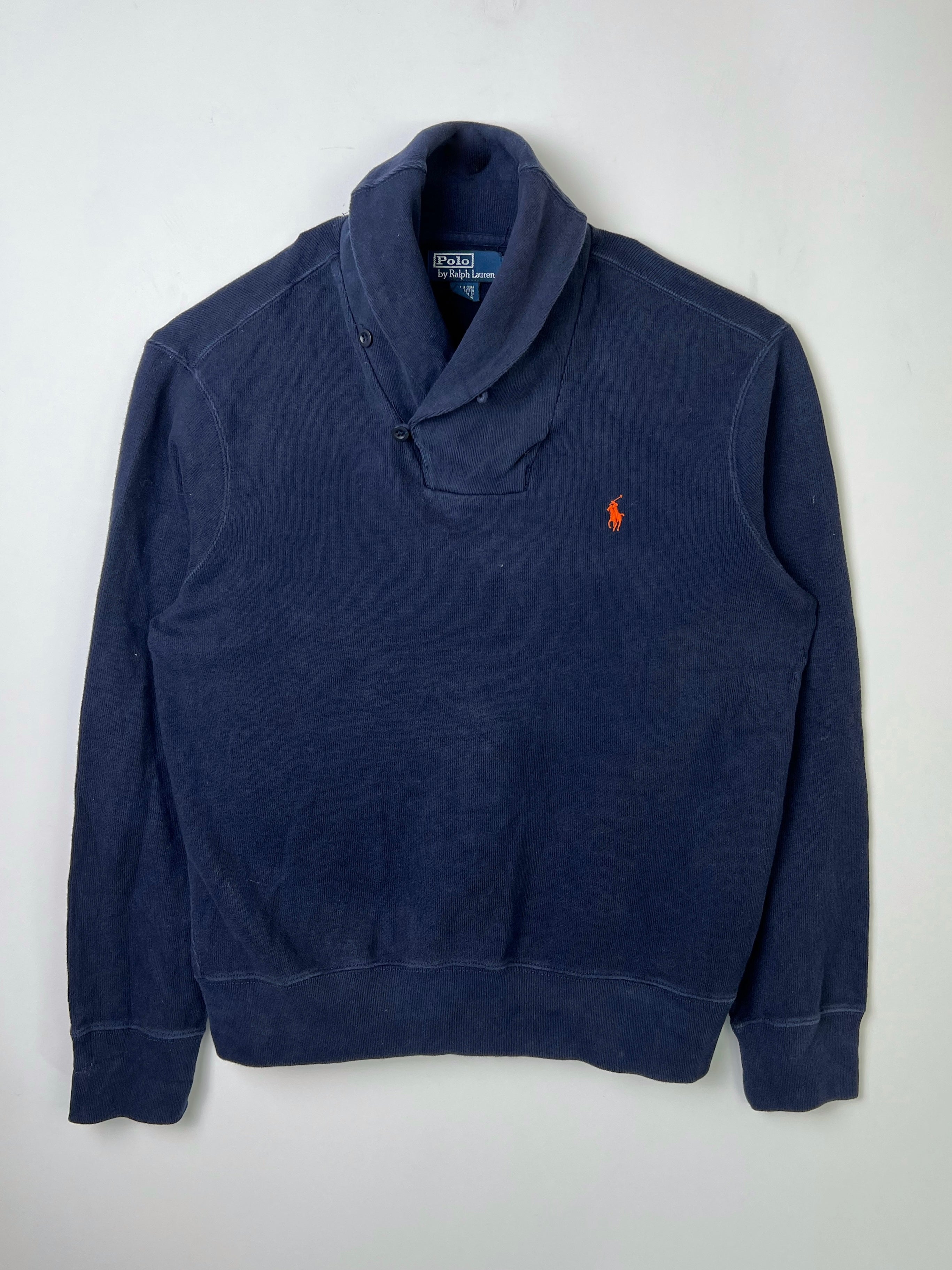 RALPH LAUREN COTTON SWEATER SHAWL COLLAR NAVY BLUE - L