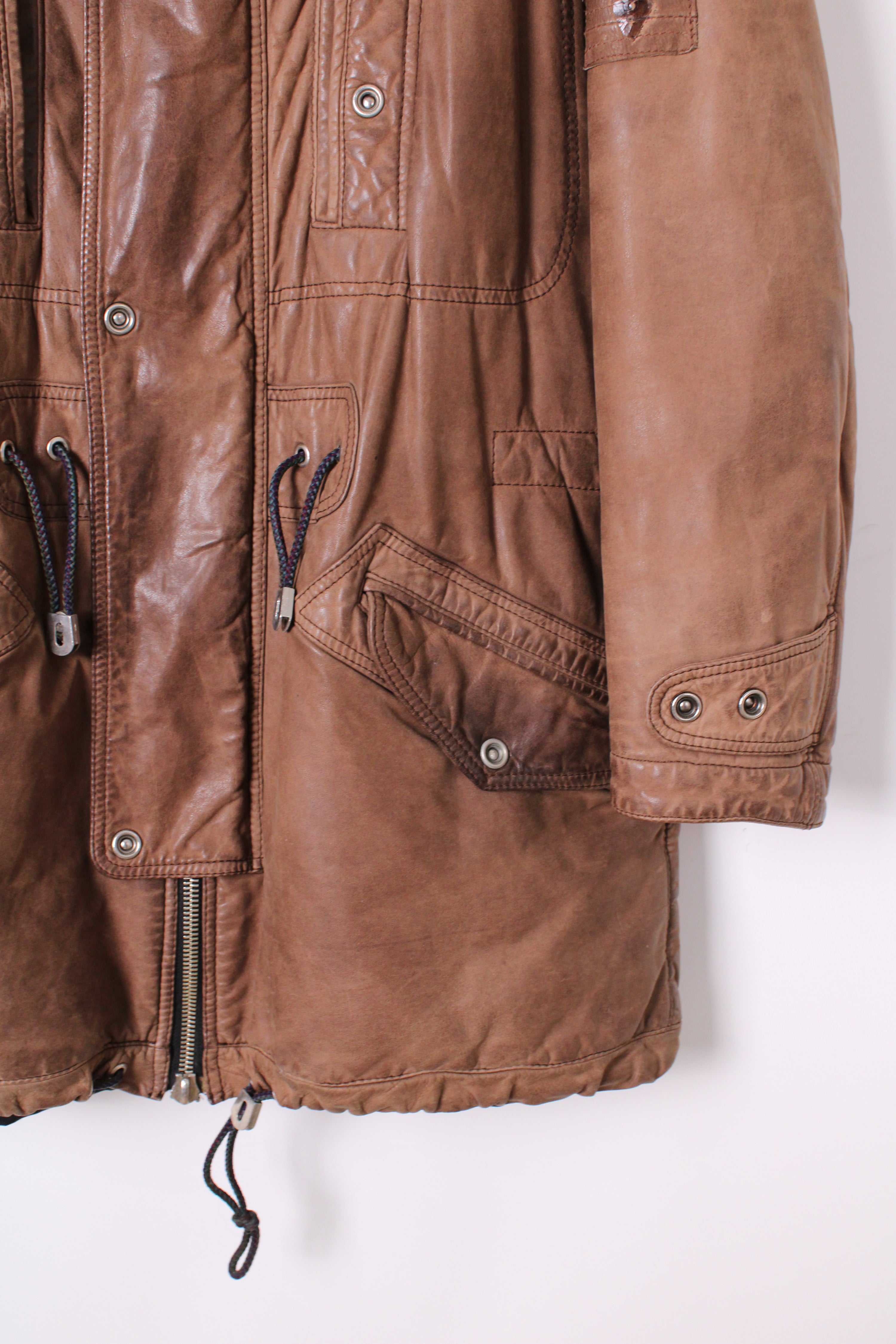 VINTAGE PARKA LEATHER JACKET BROWN  -  XL