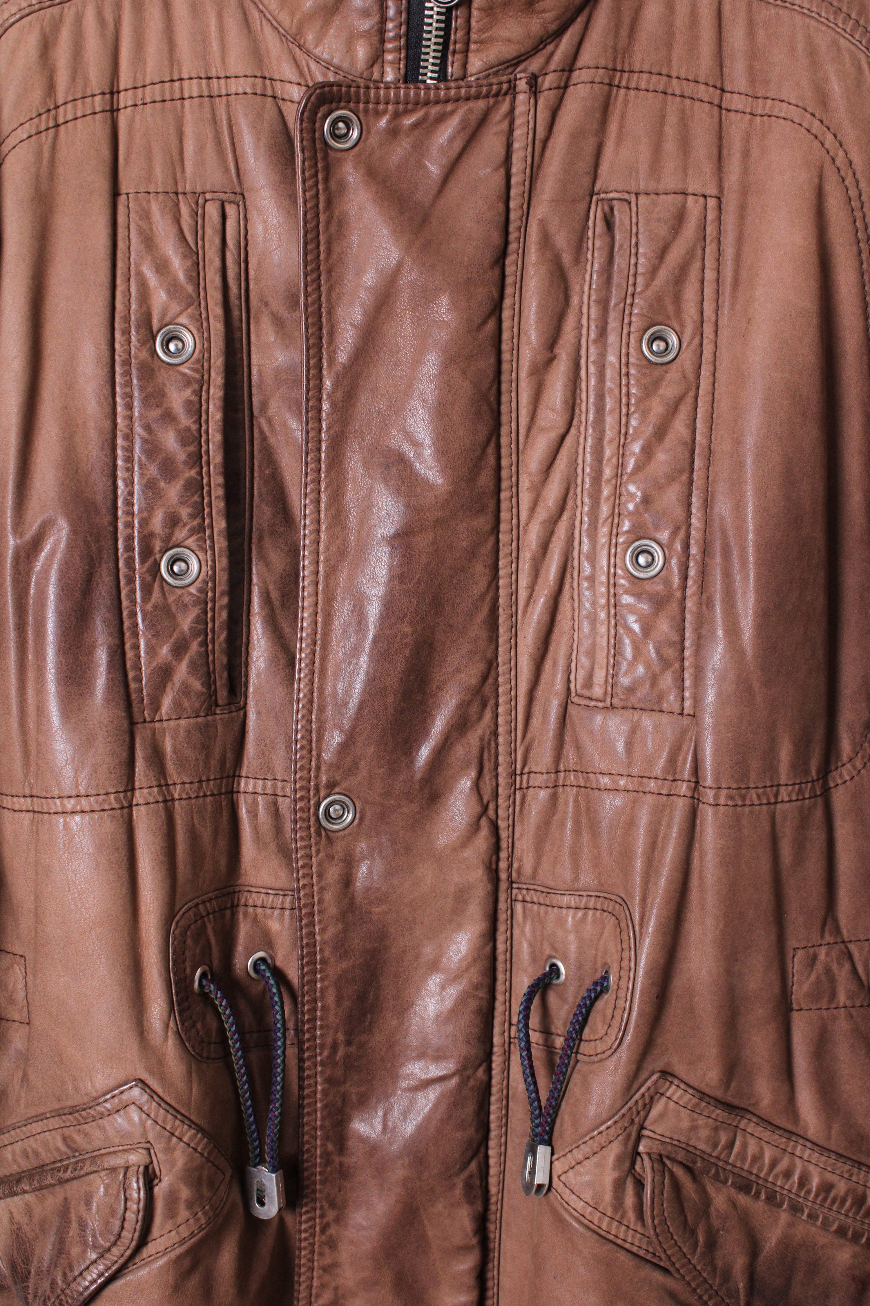 VINTAGE PARKA LEATHER JACKET BROWN  -  XL
