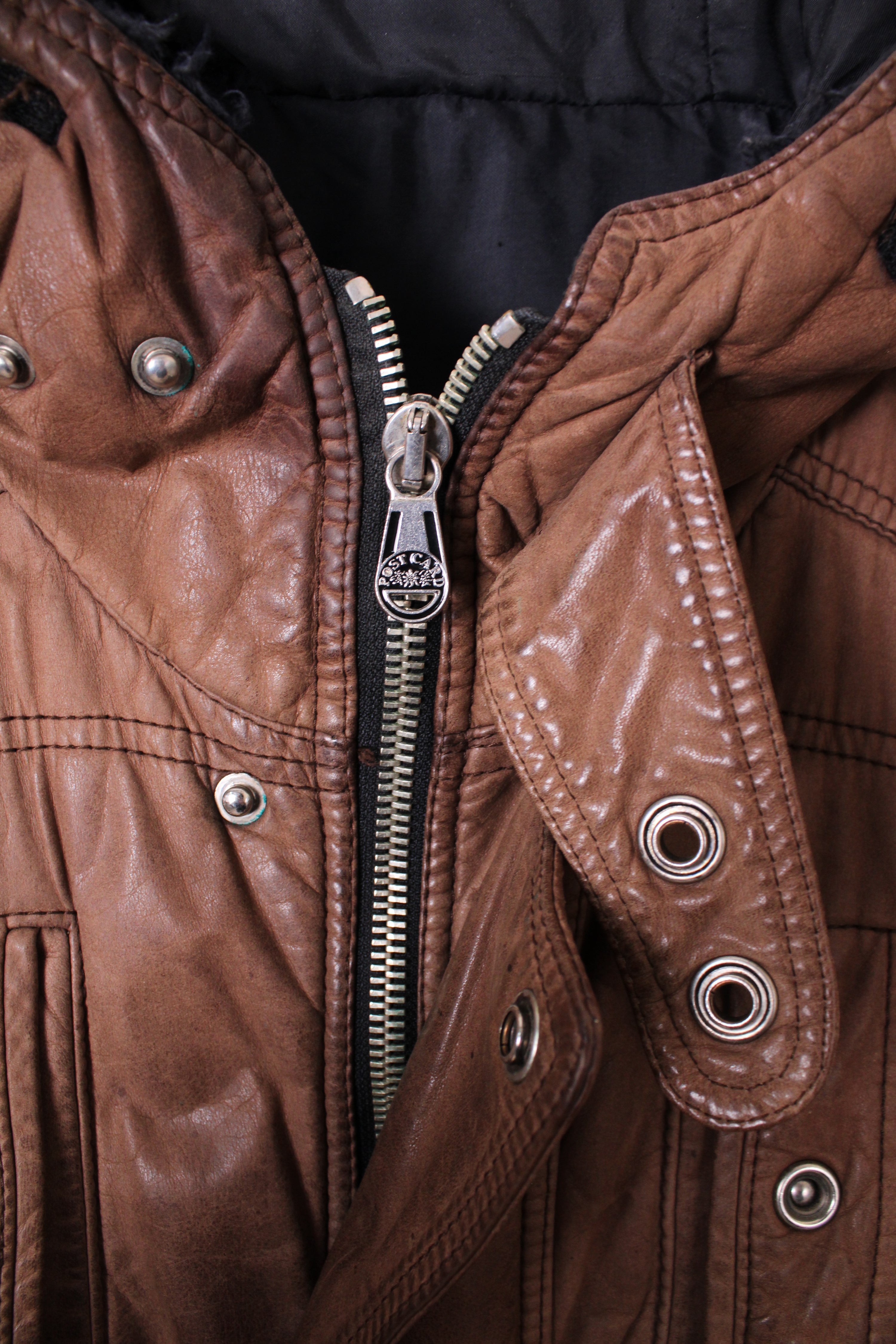 VINTAGE PARKA LEATHER JACKET BROWN  -  XL