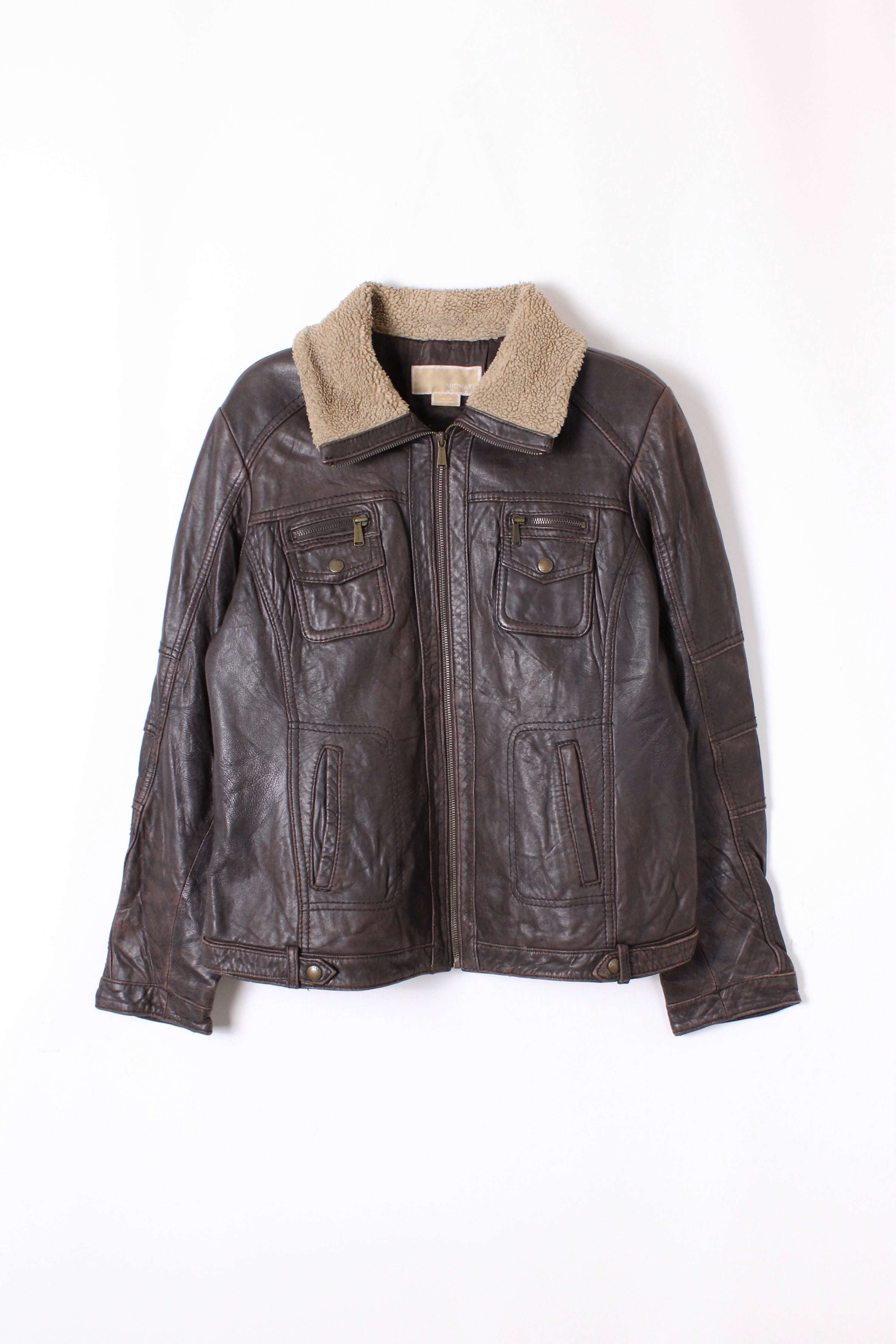 MICHAEL KORS LEATHER JACKET BROWN -  S/M