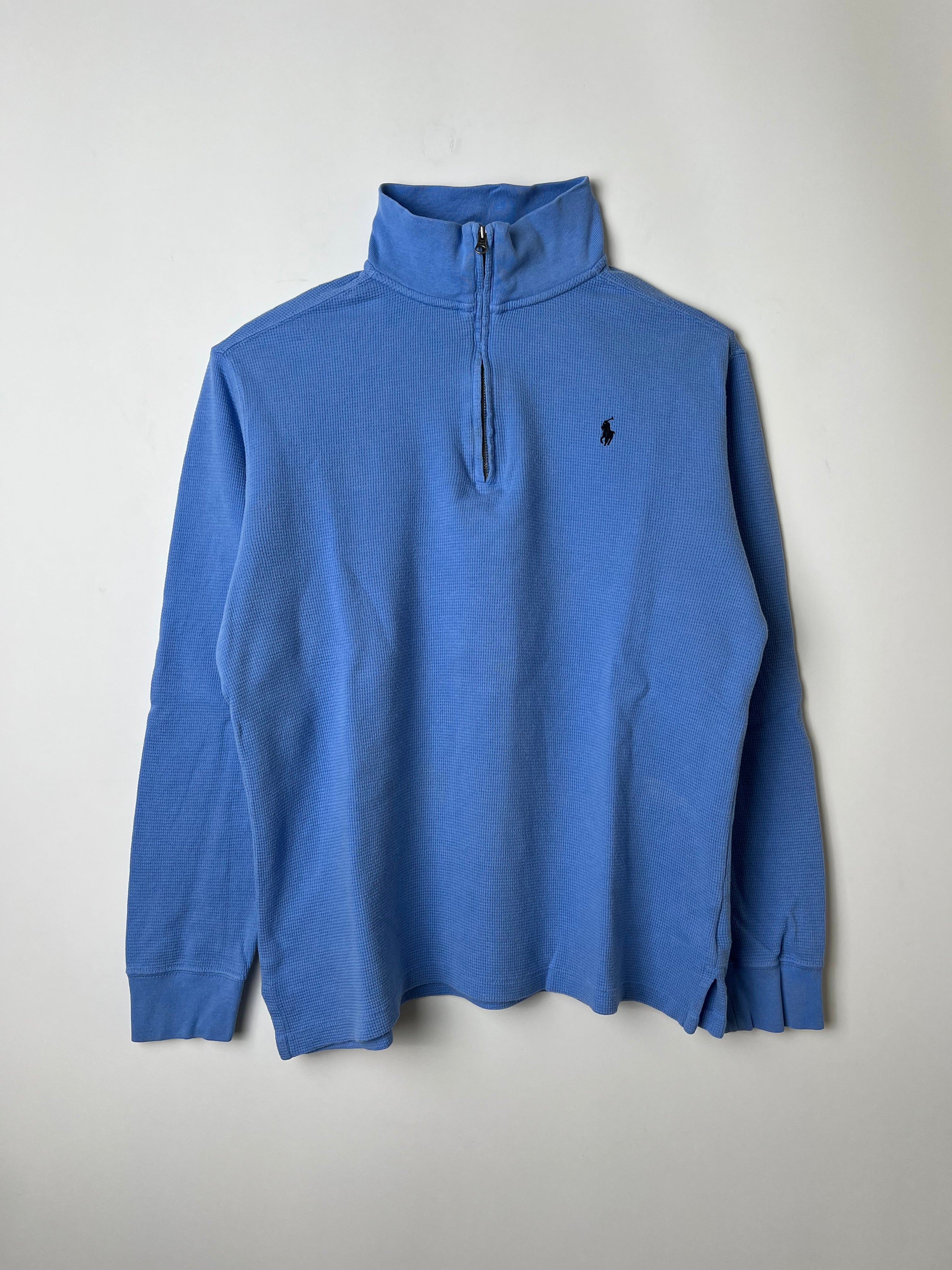 RALPH LAUREN QUARTER ZIP SWEATER WAFFLE BLUE - XL
