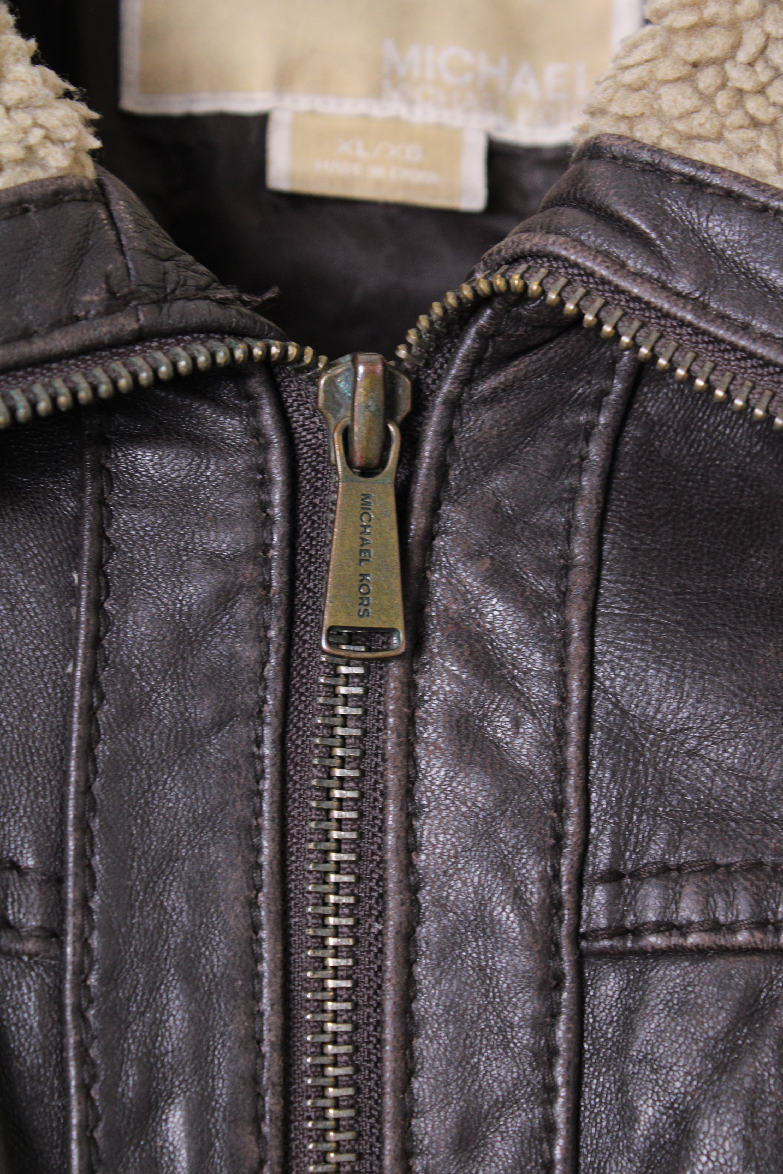 MICHAEL KORS LEATHER JACKET BROWN -  S/M