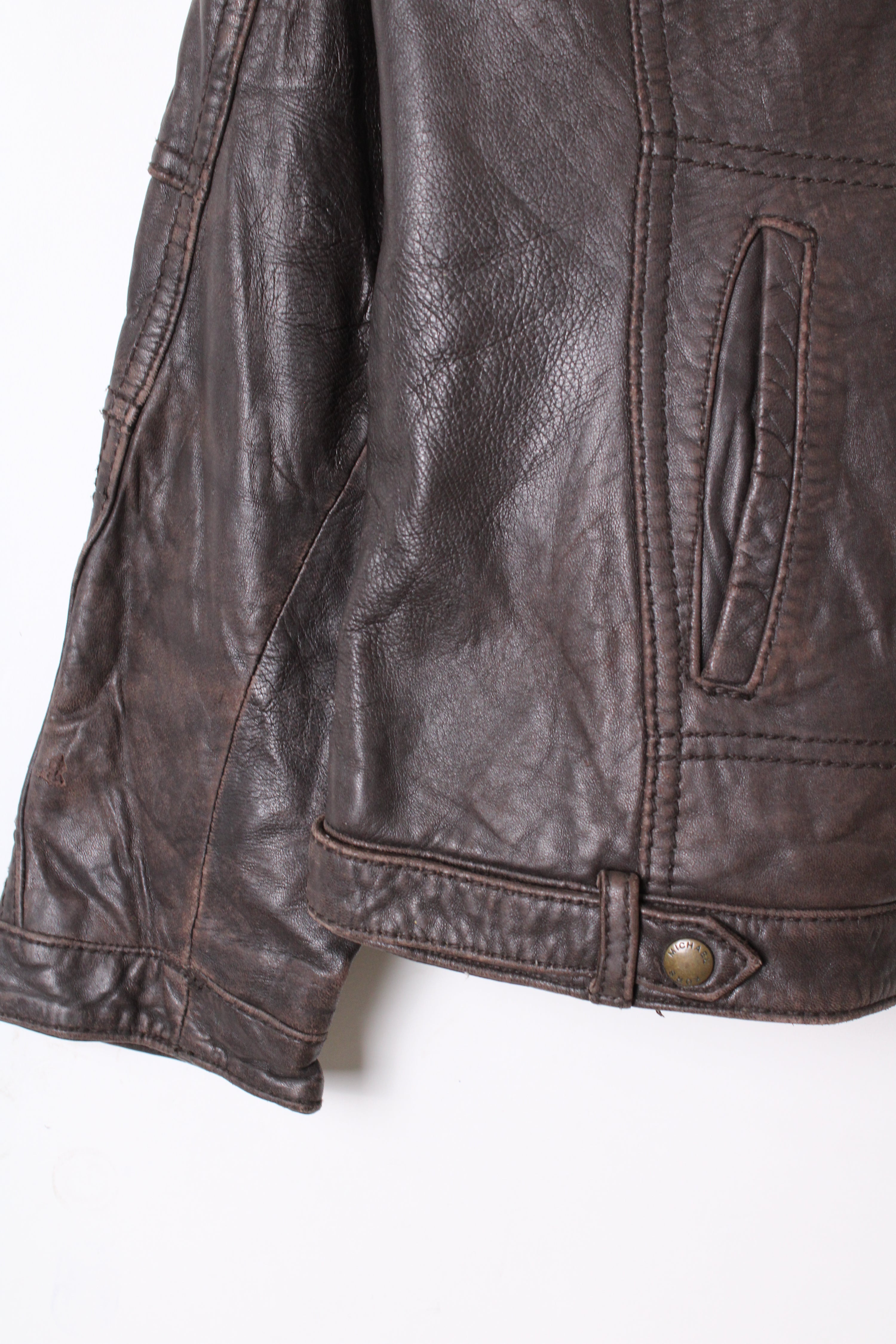 MICHAEL KORS LEATHER JACKET BROWN -  S/M