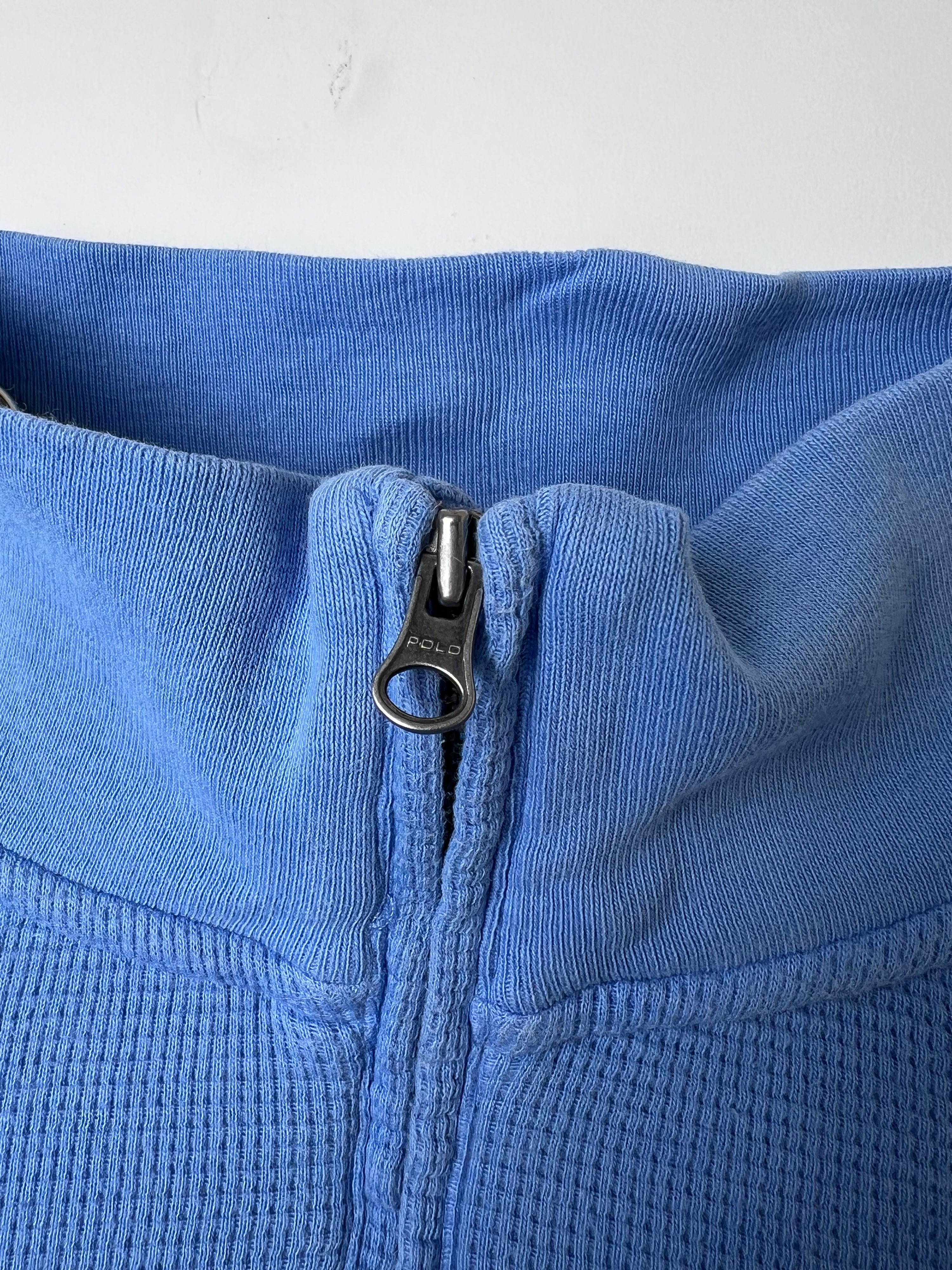 RALPH LAUREN QUARTER ZIP SWEATER WAFFLE BLUE - XL