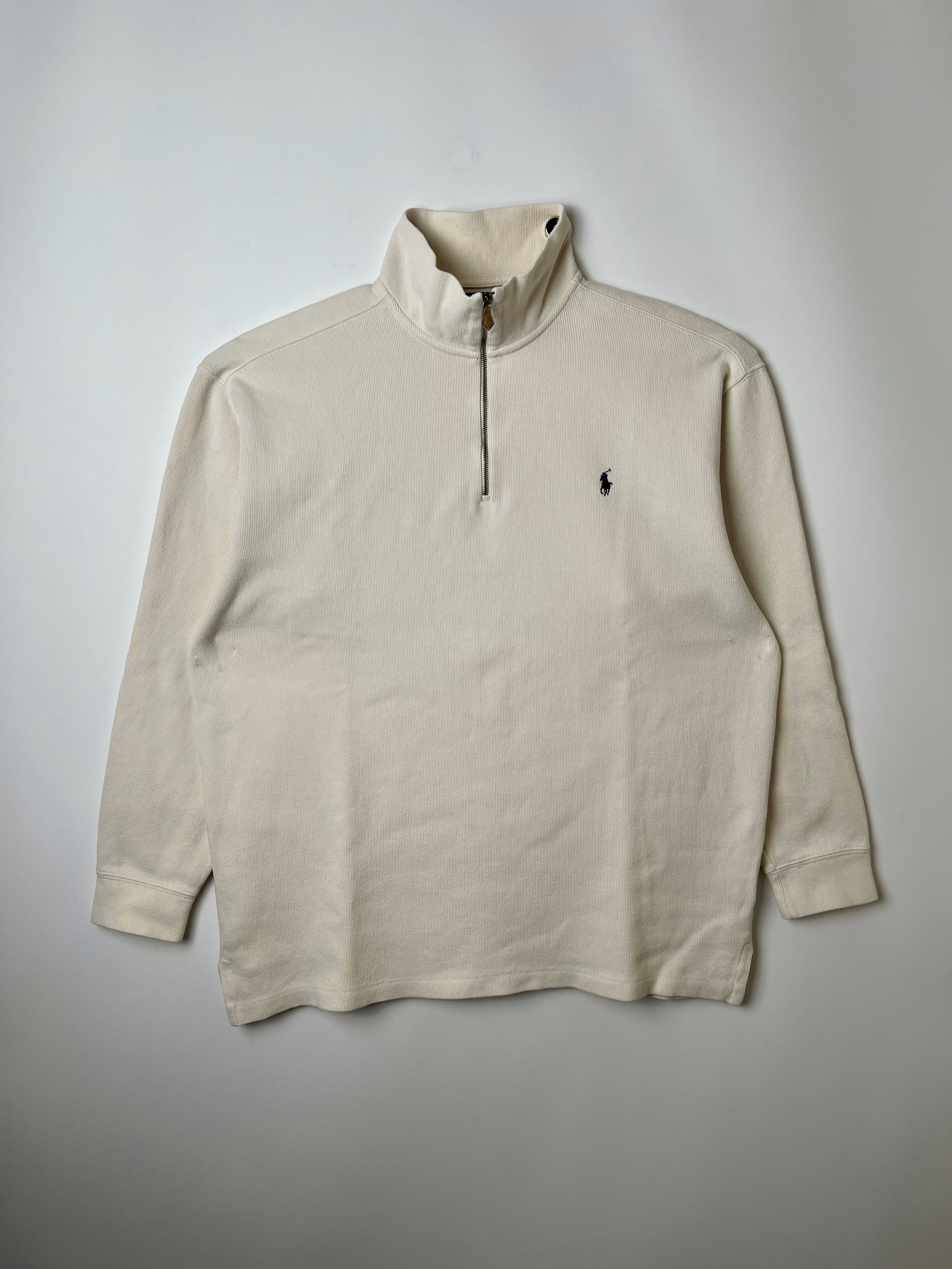 RALPH LAUREN QUARTER ZIP SWEATER CREAM WHITE - XXL