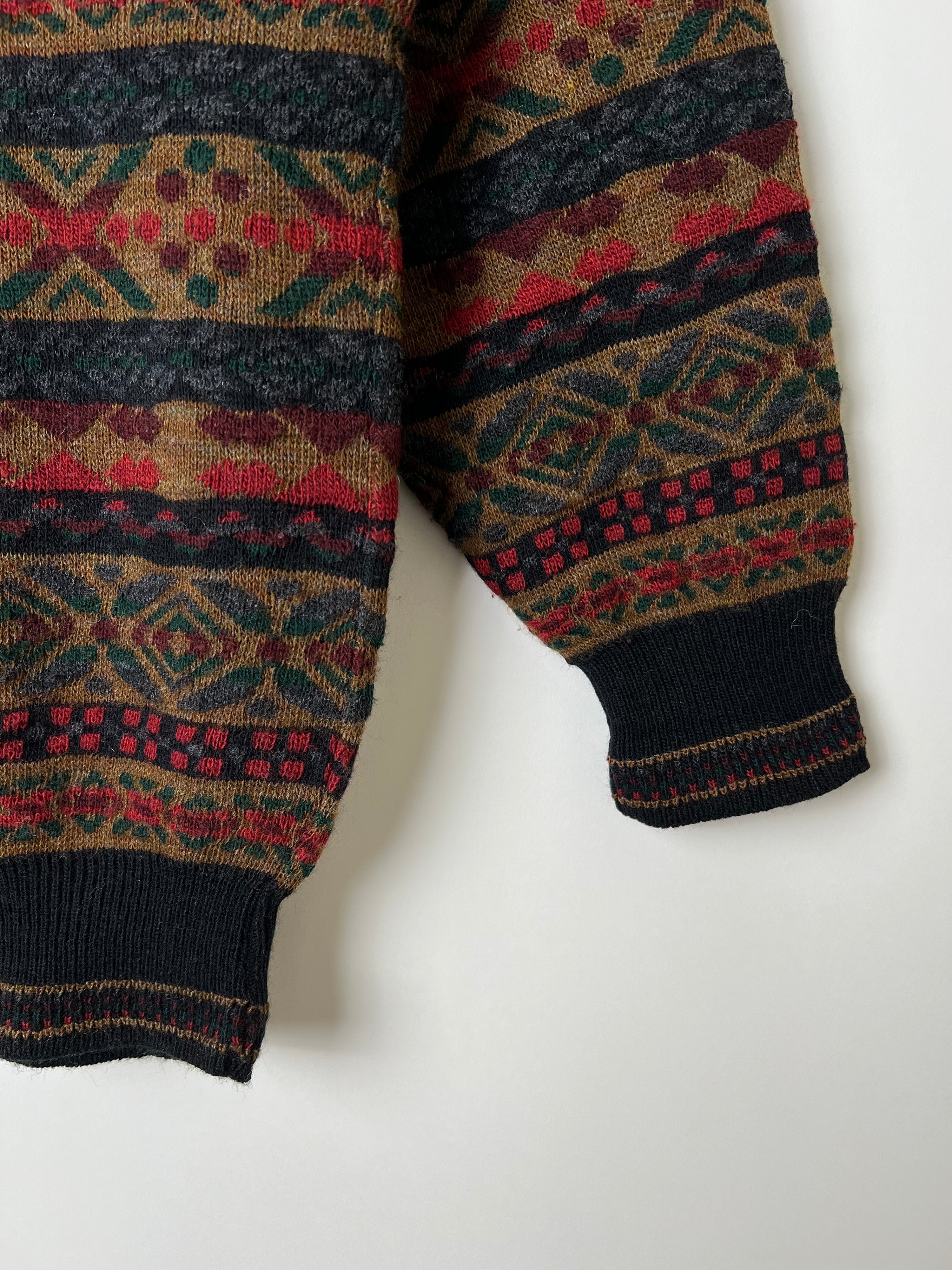VINTAGE SWEATER COSBY PATTERN WOOL CRAZY KNIT MADE IN ITALY - M