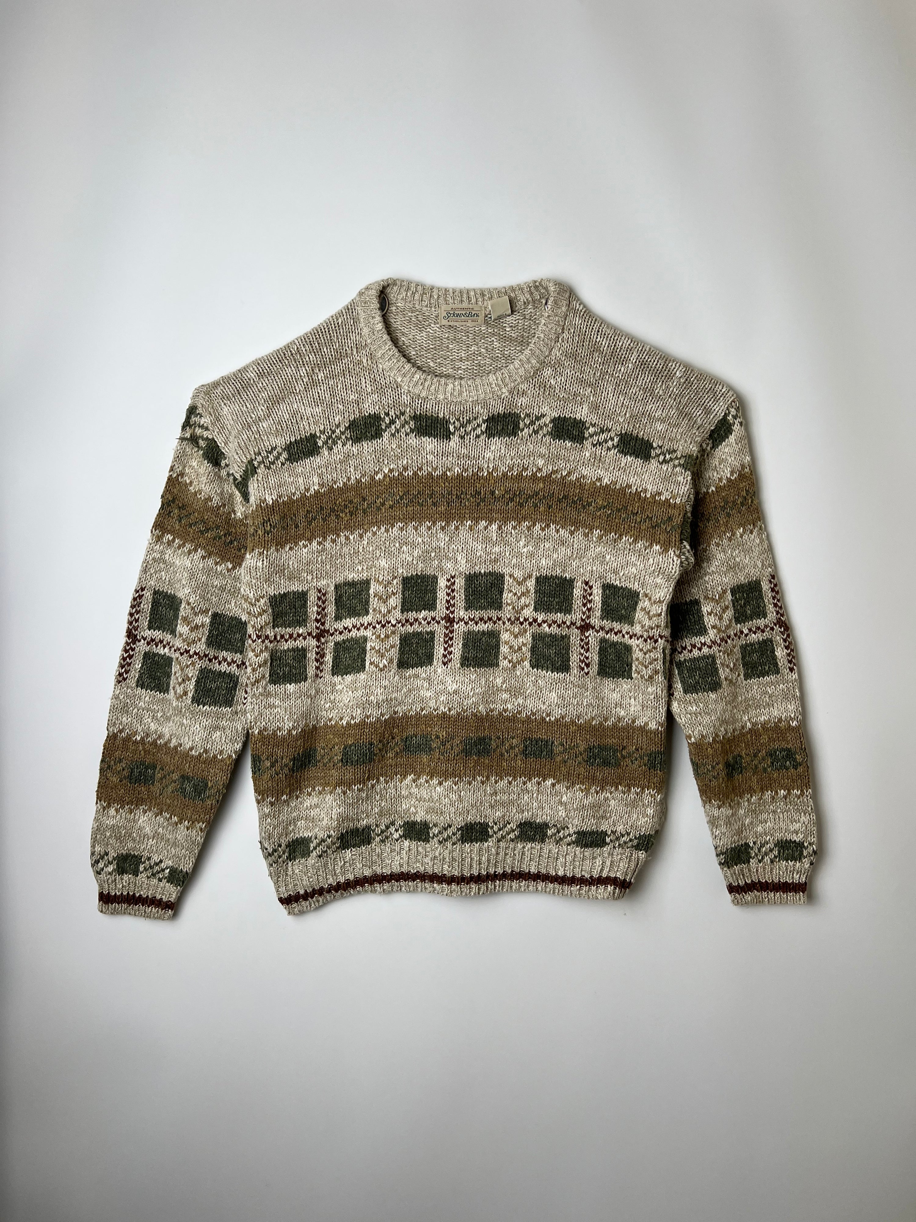 VINTAGE SWEATER COSBY PATTERN CRAZY KNIT - L