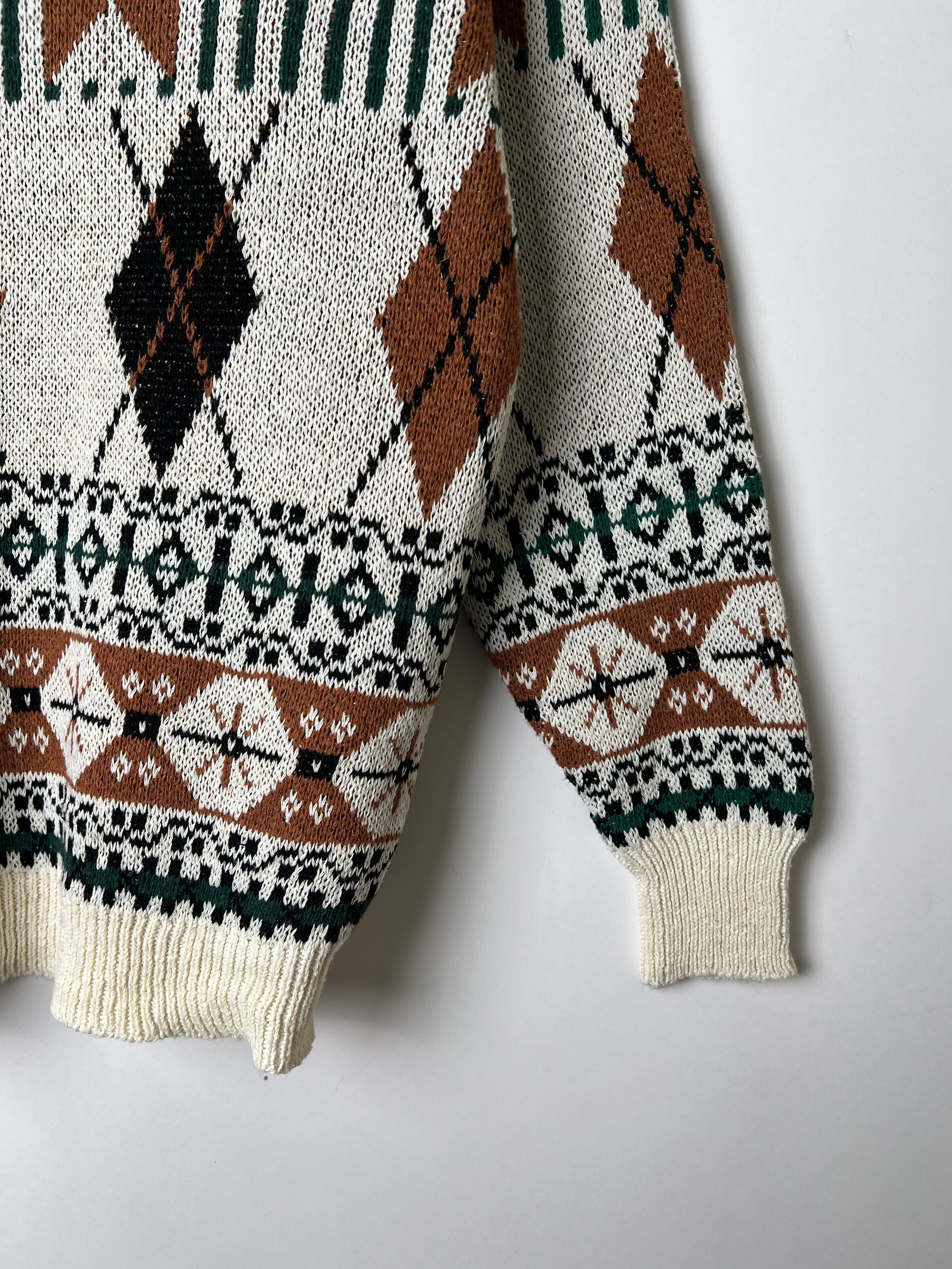 VINTAGE SWEATER COSBY PATTERN CRAZY KNIT  - L