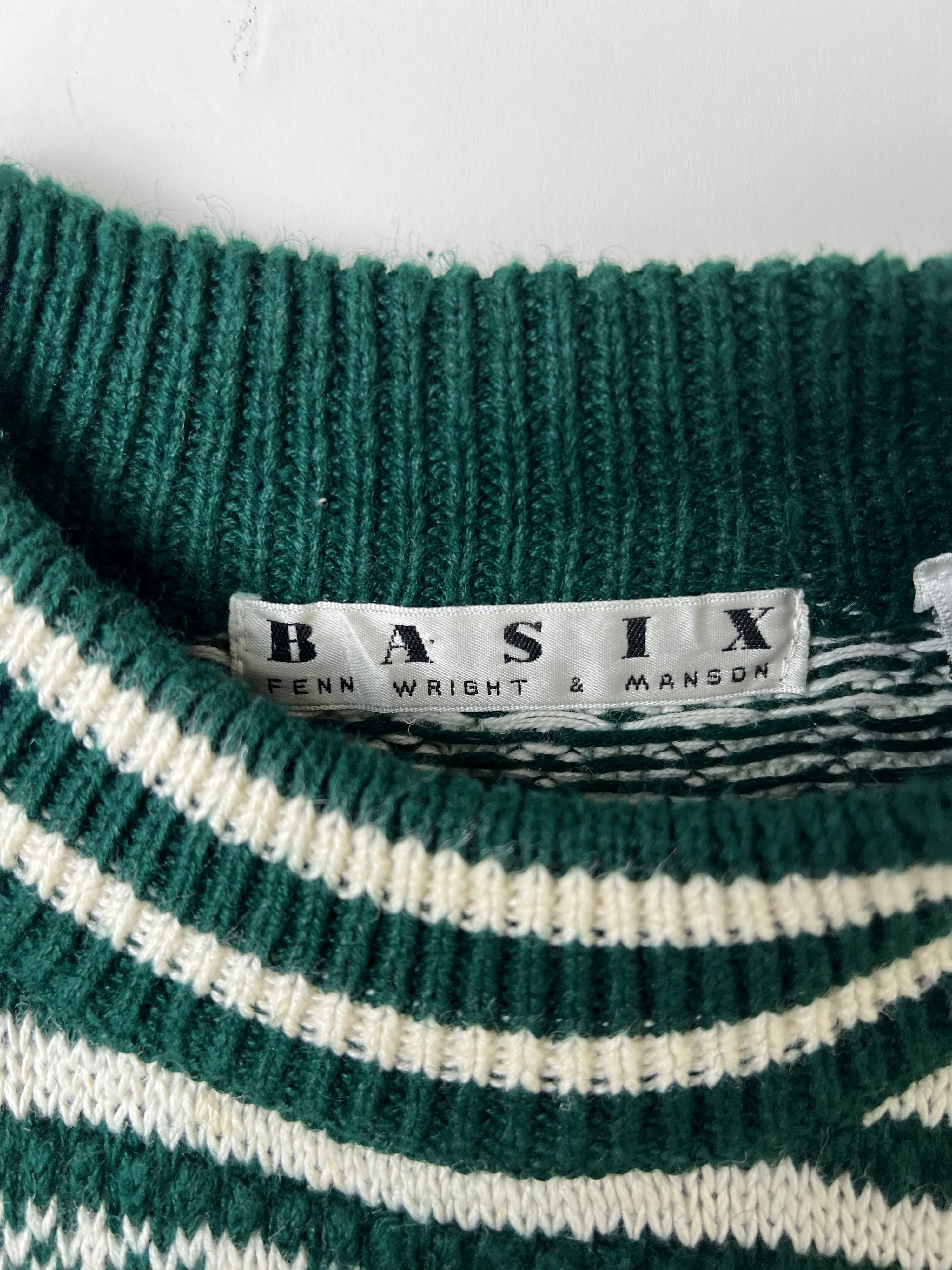 VINTAGE SWEATER COSBY PATTERN CRAZYKNIT WHITE GREEN - M